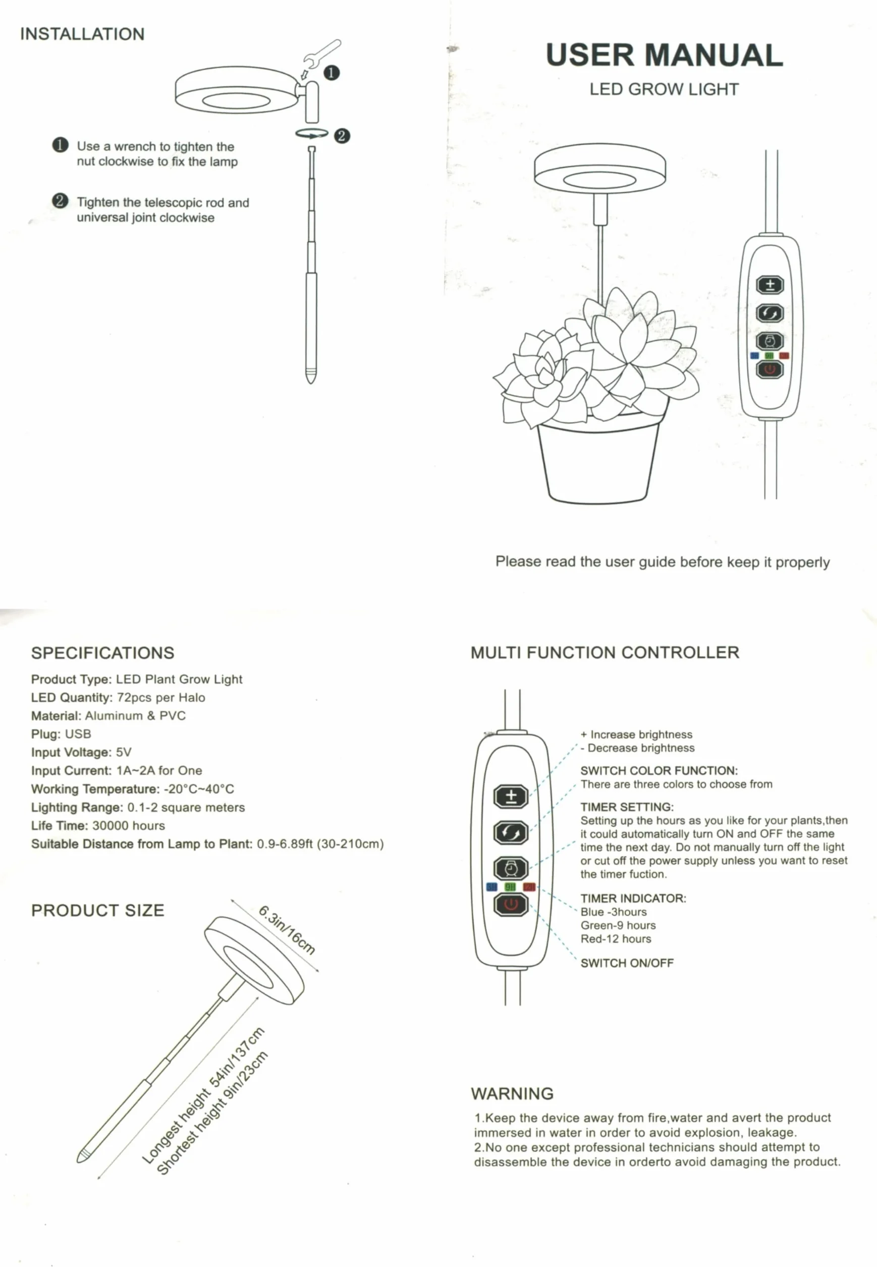 Ainiv Lámpara de Plantas LED, 48 LED Luz de Crecimiento Espectro Completo, Temporizador Automático 3H/9H/12H, Brillo Ajustable