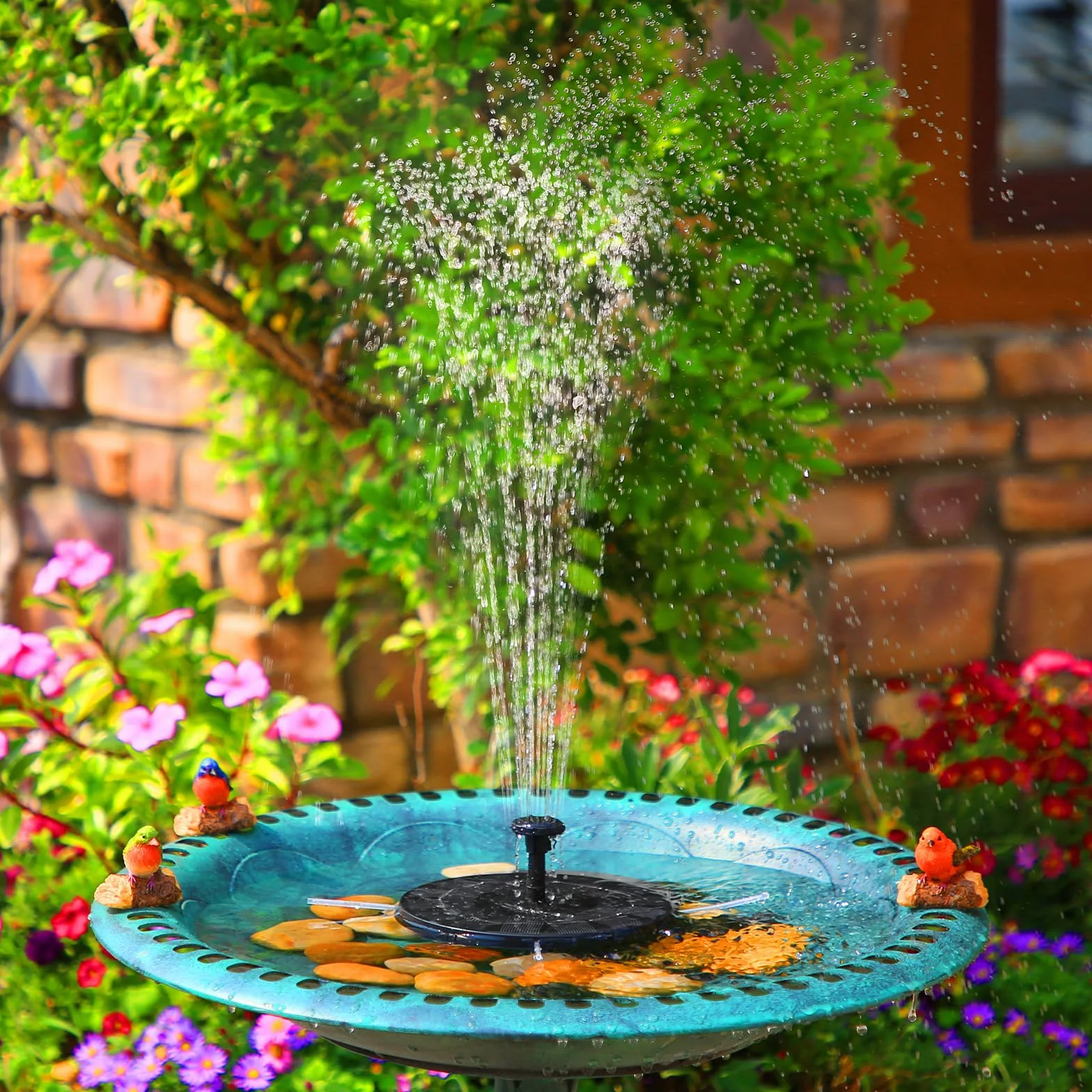AISITIN Fuente Solar Jardin Exterior con Bomba de Agua 6 Boquillas