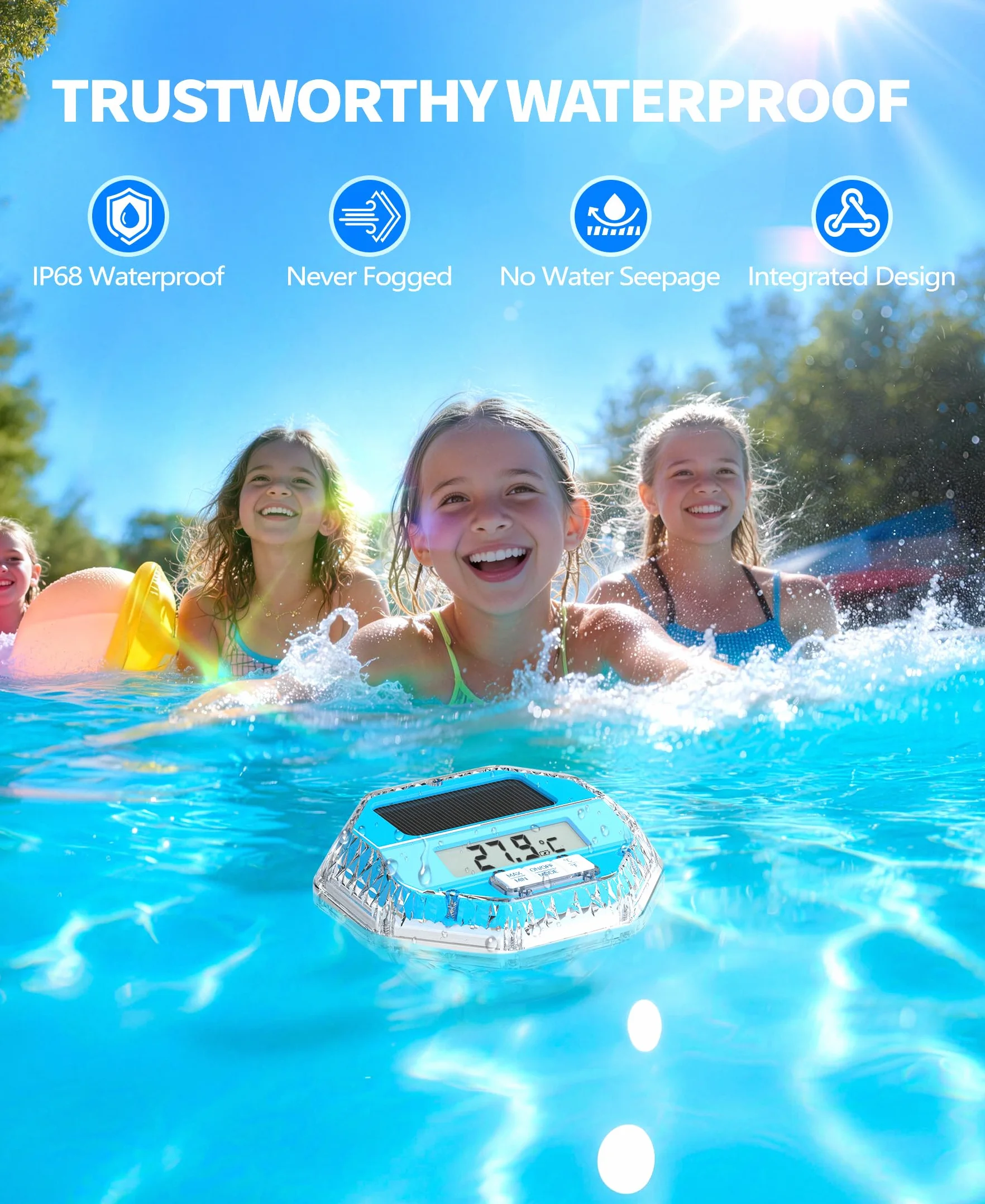 LanBlu Termómetro Piscina Flotante Solar con Luces, Pantalla LCD para Agua Piscina SPA Estanque