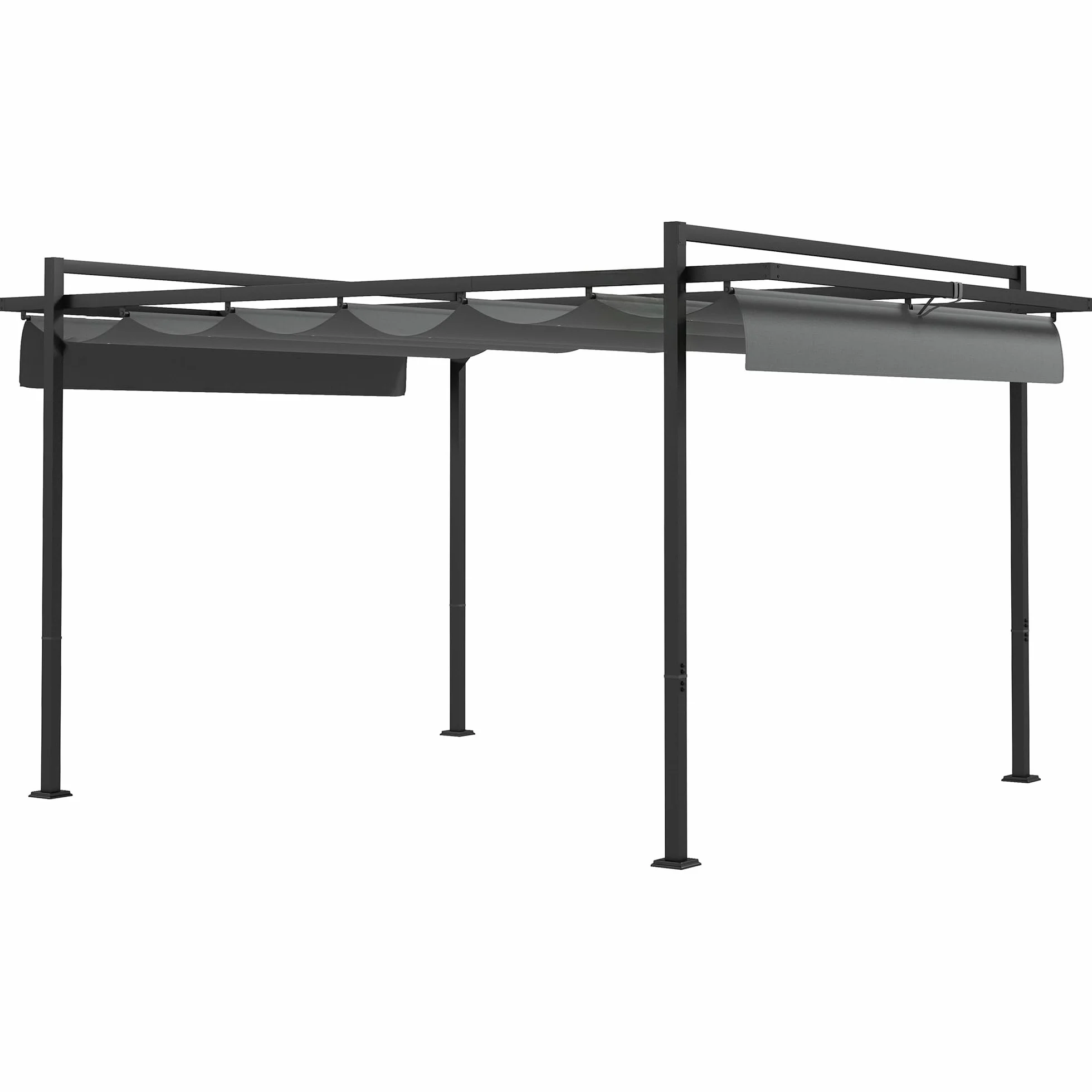Outsunny Pérgola 3x4 m Gazebo Cenador de Jardín con Techo Retráctil de Poliéster y 12 Orificios de Drenaje Pérgola para Patio Terraza Exterior Gris Oscuro