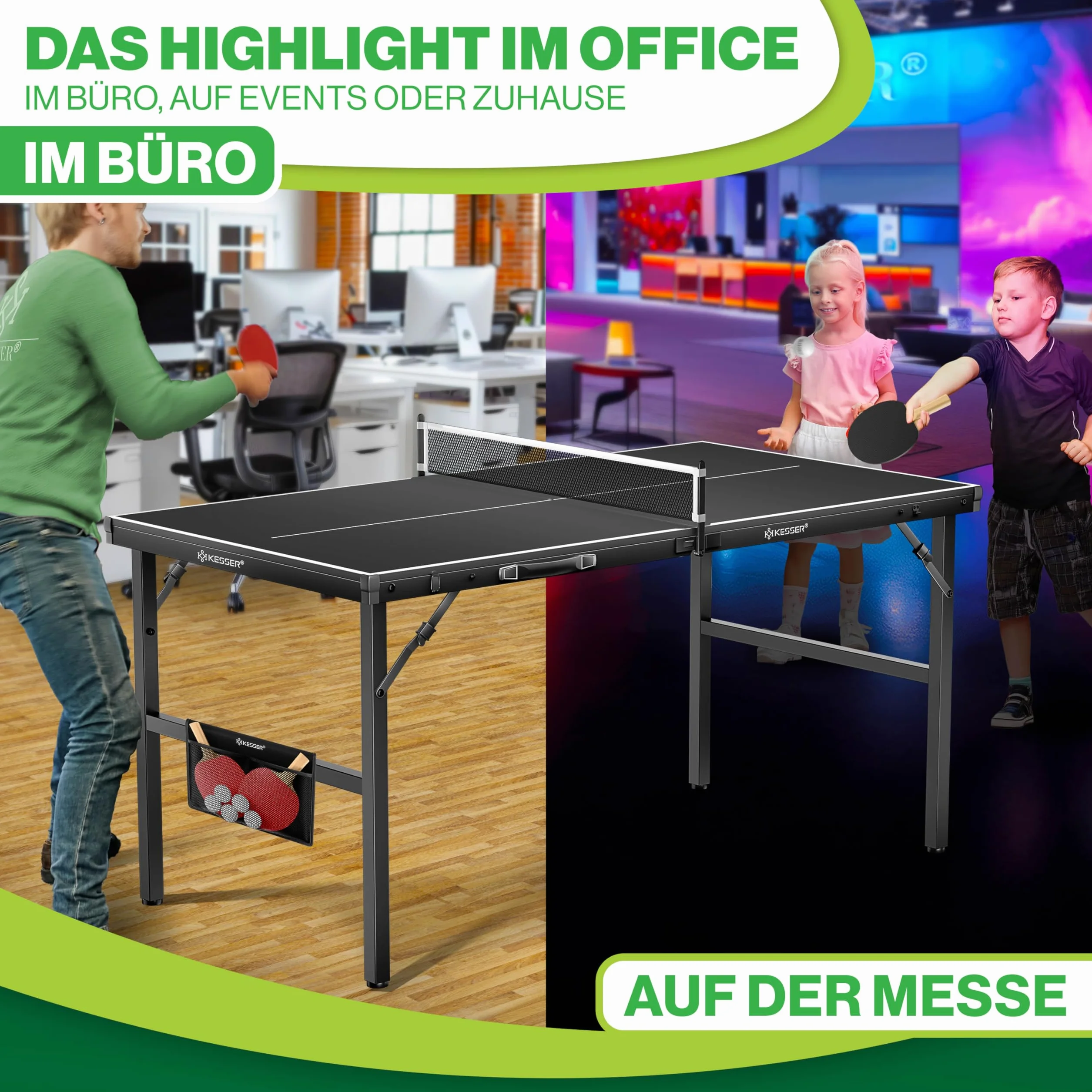 KESSER Mesa de ping pong Mini Outdoor Interior con raquetas, pelotas y red TT – Resistente a la intemperie – Plegable para viajes