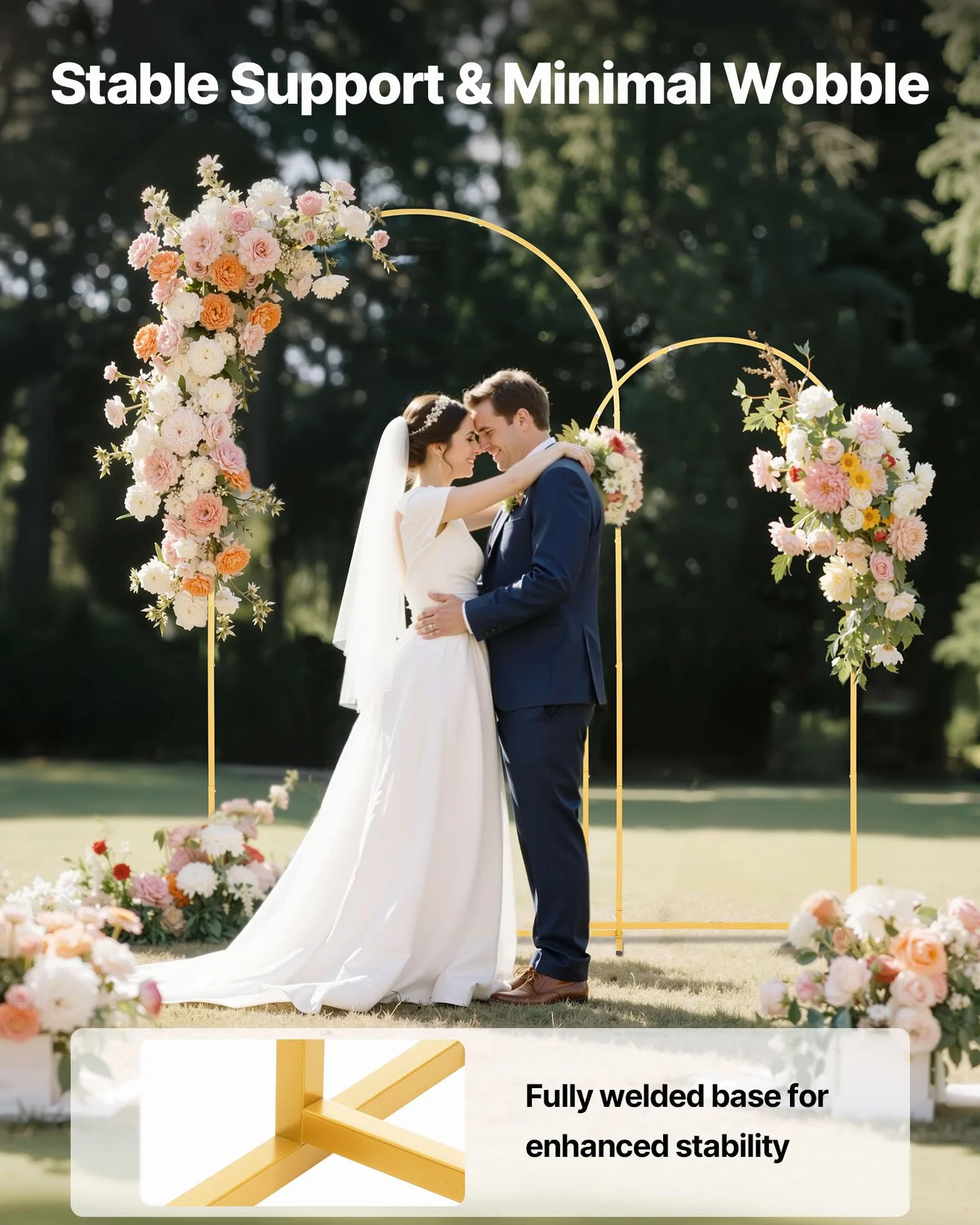 VEVOR Arco de Metal para Rosas 2 Piezas 2,2 x 1,2 m y 1,8 x 0,8 m, Soporte de Arco para Decoración de Bodas, Dorado