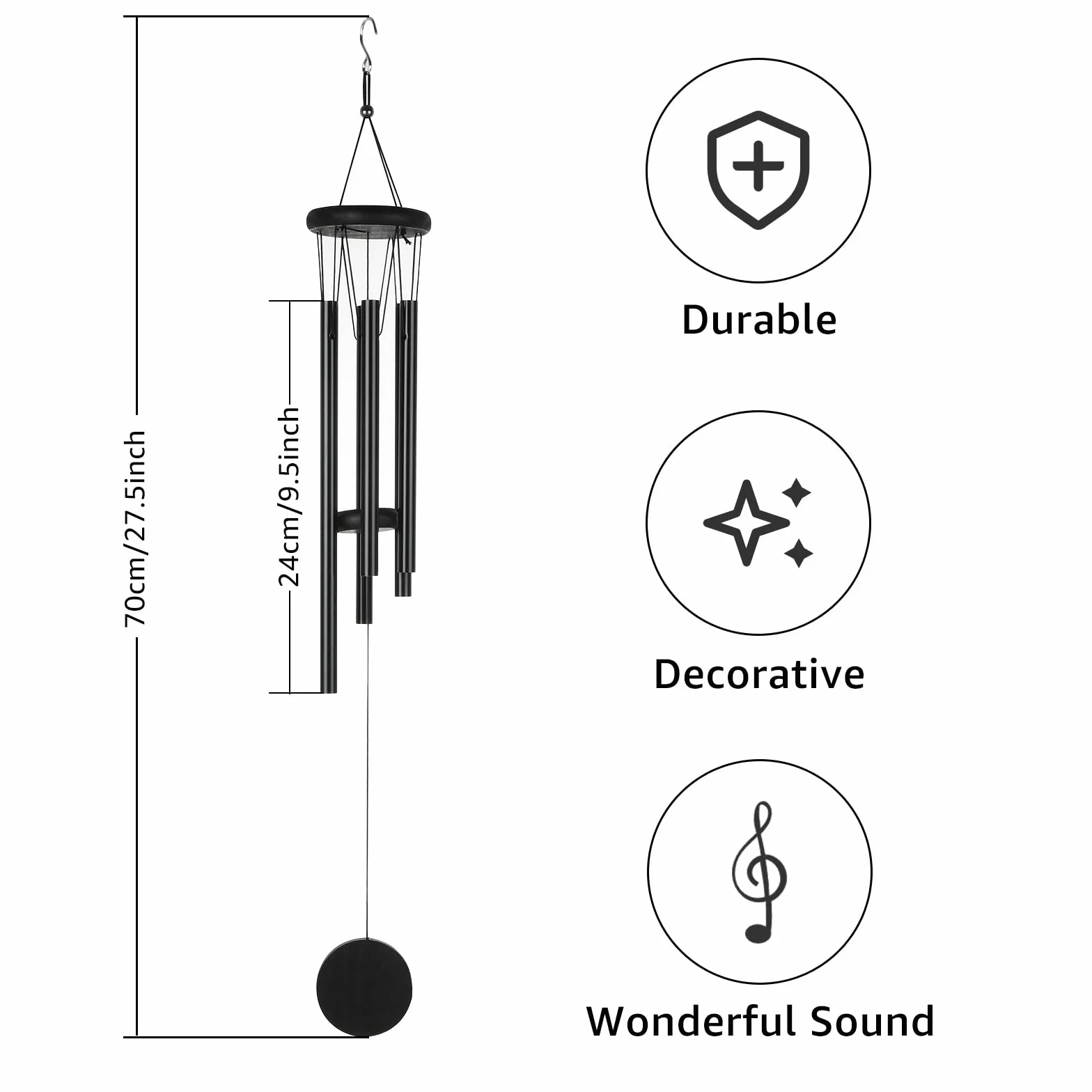 MIVIDE Carillones de Viento Metal Negro, 6 Tubos Campanas de Viento para Colgar al Aire Libre, Tiembre de Vienti Aluminio para Exterior, Decoración del Hogar, Jardín, Terraza, Regalos