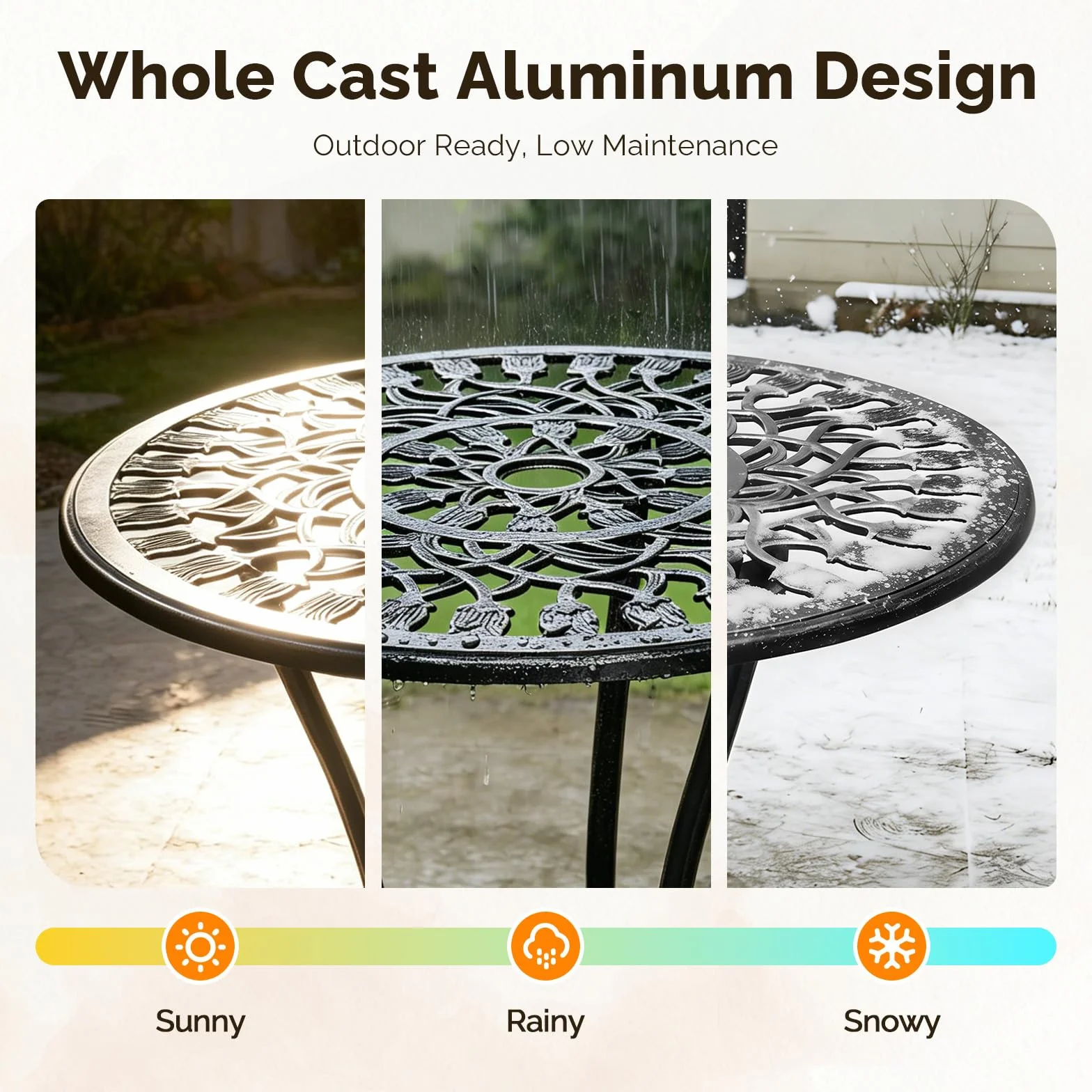 Bonnlo Juego Muebles de Jardín 3 Piezas Aluminio Fundido Mesa Redonda 2 Sillas Exterior Terraza Negro
