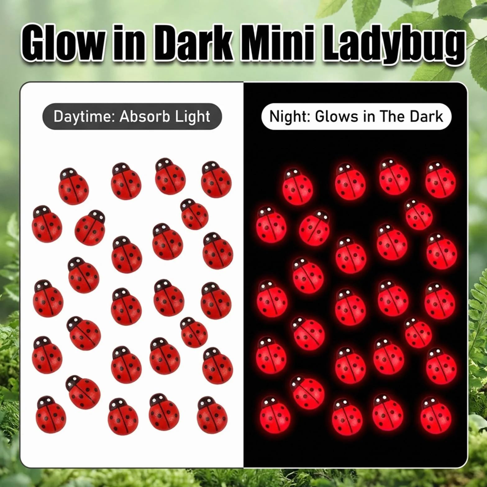 100 minifiguras decorativas de mariquitas, mini figuras de resina Ladybug Ladybug Luminosas Mariquitas Amuleto de la Suerte 3D Luminoso Decoración Jardín Figuras para Jardines de Hadas, Decoración de