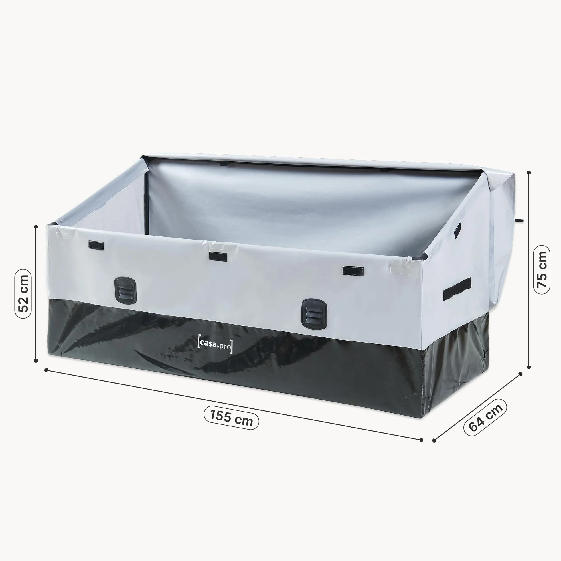 Caja de Almacenamiento Exterior Alanno 560 L Impermeable Lona Poliéster Acero 155x64x75 cm Gris/Negro