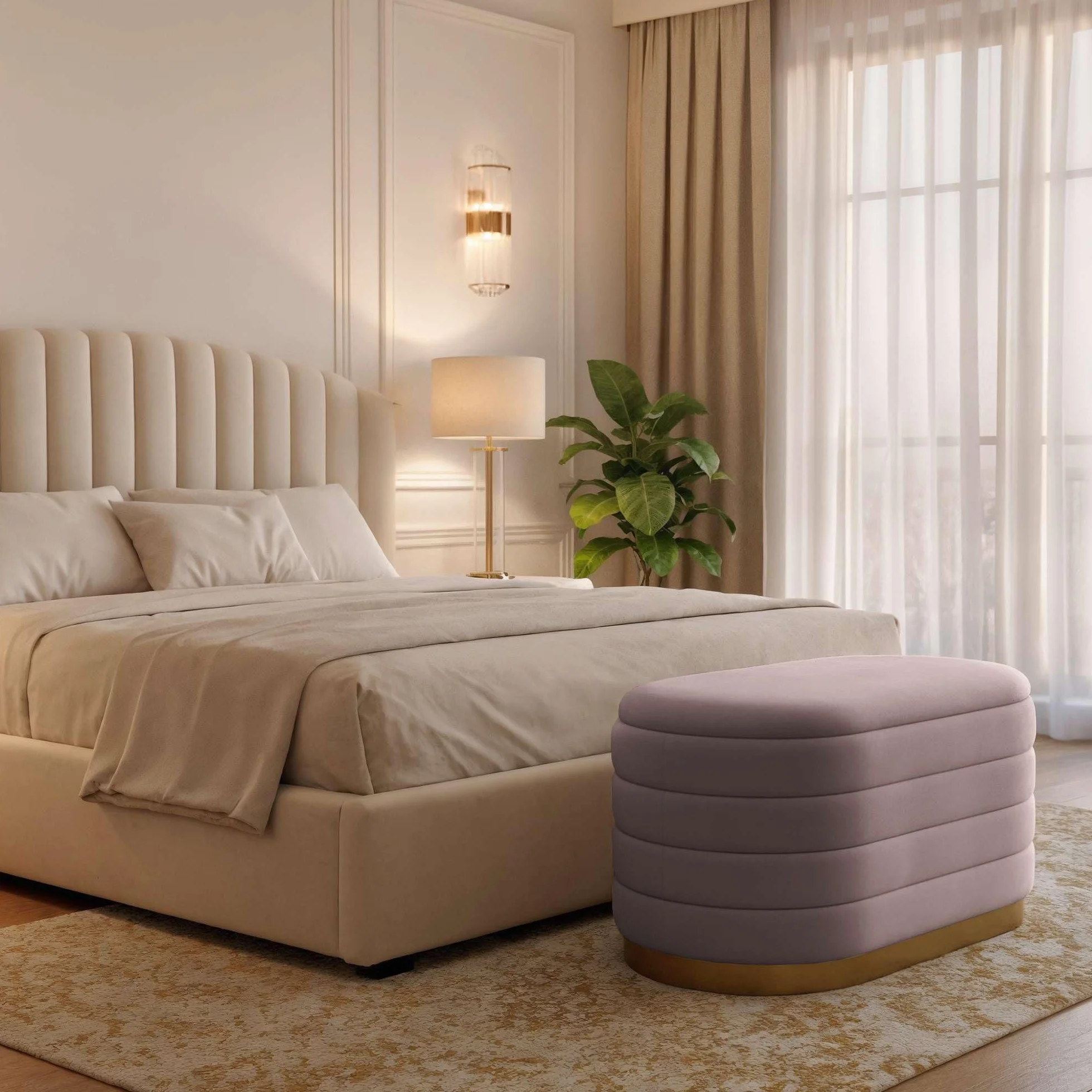 AKORD Banqueta con Almacenamiento en Terciopelo 80 cm, Banco de Cama Tapizado, Patas de Metal Dorado, Rosa empolvado