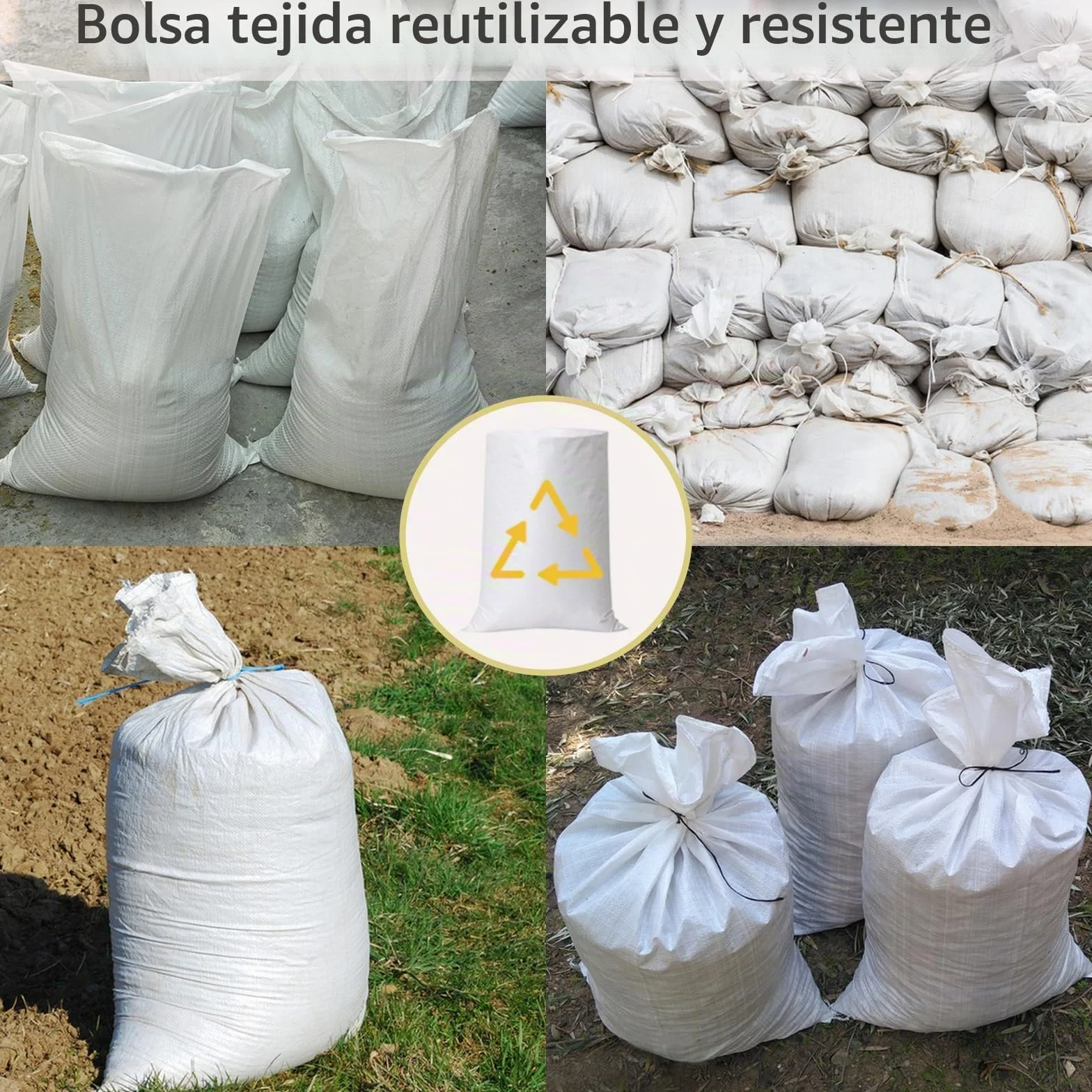 Sacos Escombros 60x100cm Rafia Blanco Bolsas Tejidas para Obras 15 Piezas