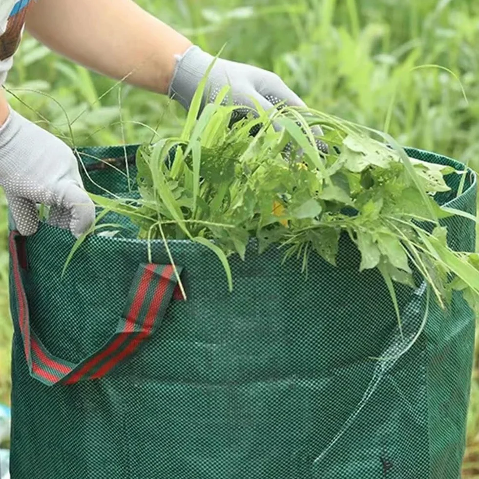 Bolsas de basura de jardín grandes de 120 L, reutilizables, contenedores de recogida de desechos de hojas para patio, malas hierbas y hierba, contenedores de jardín duraderos para almacenamiento y