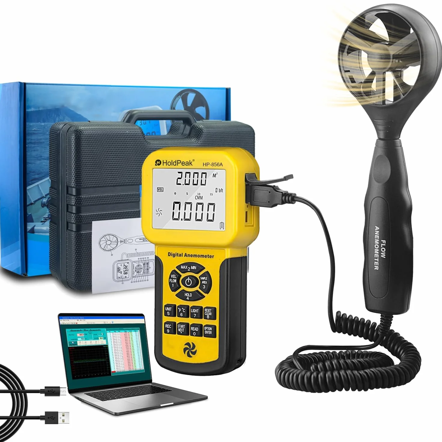 HoldPeak 856A Anemómetro Digital de Mano Medidor de Velocidad del Viento con Temperatura