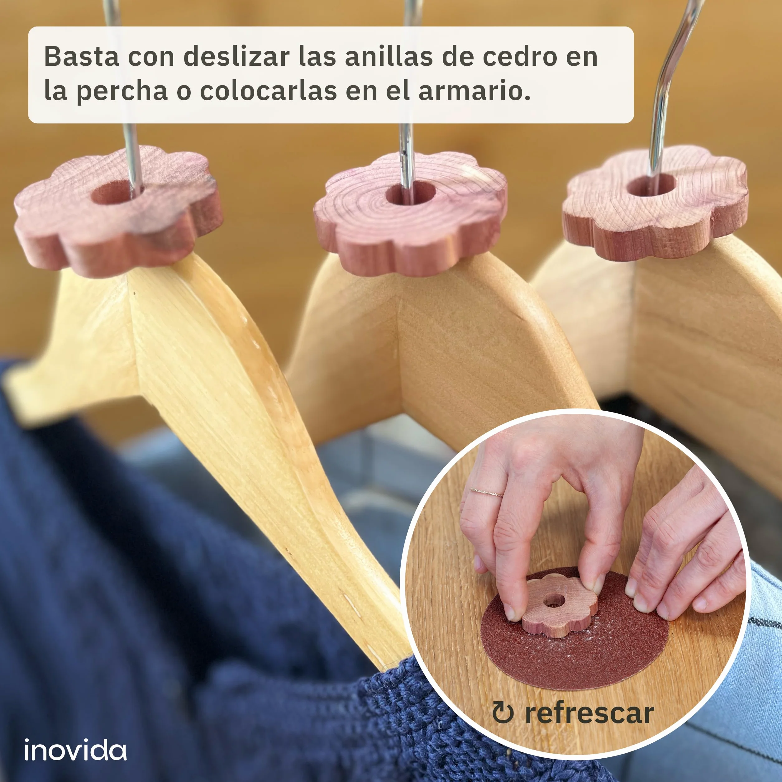 Inovida Anillos Antipolillas de Madera de Cedro : 30 Flores con Fragancia de Madera de Cedro como Protección Antipolillas para Armarios – Fragancia Natural – Protección Antipolillas en el Armario