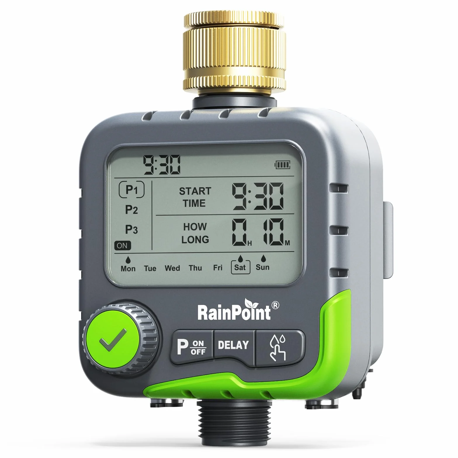 RAINPOINT Ordenador de riego IP65 Resistente al Agua con 3 Planes de riego y Doble conexión para Sensor de Lluvia y Panel Solar