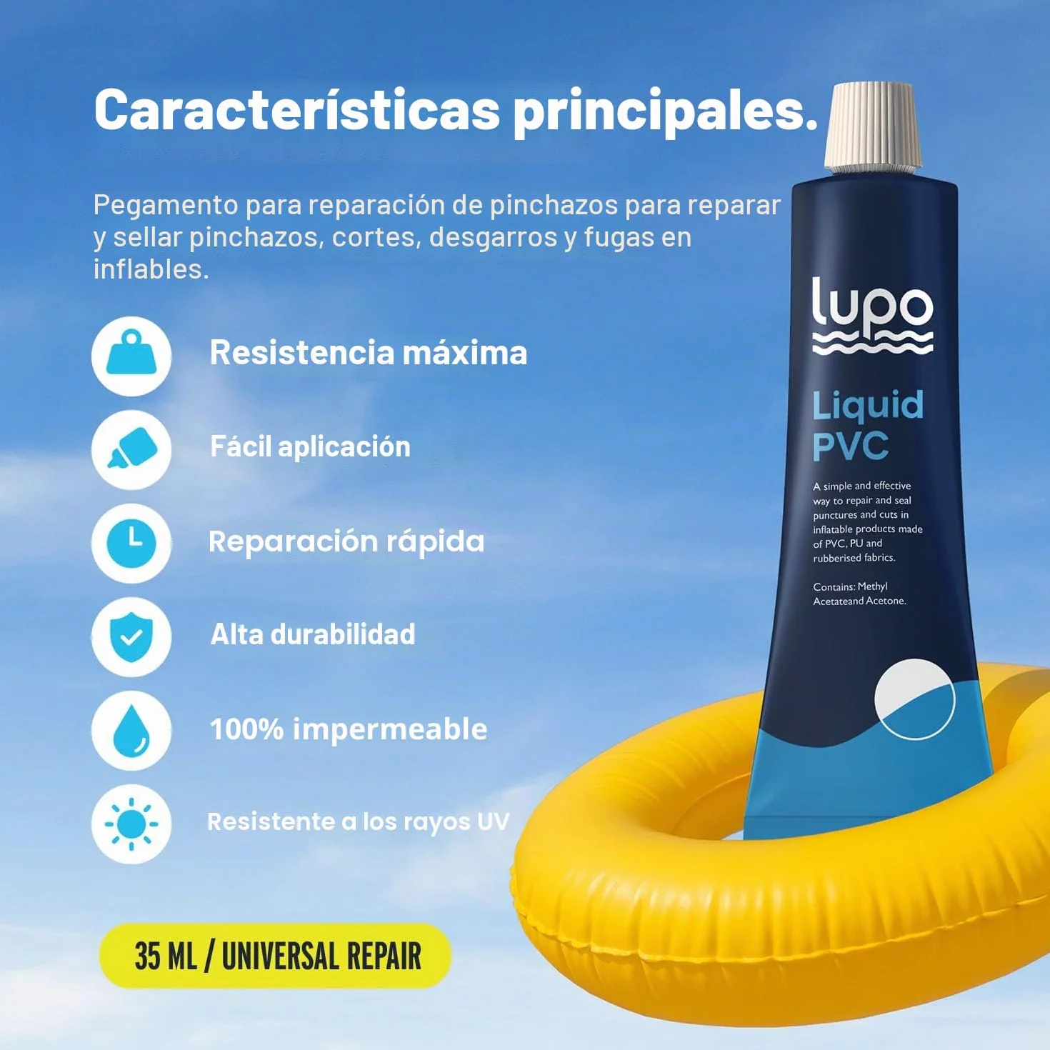 LUPO Kit de reparación para artículos inflables Adhesivo universal piscinas jacuzzis barcos kayaks