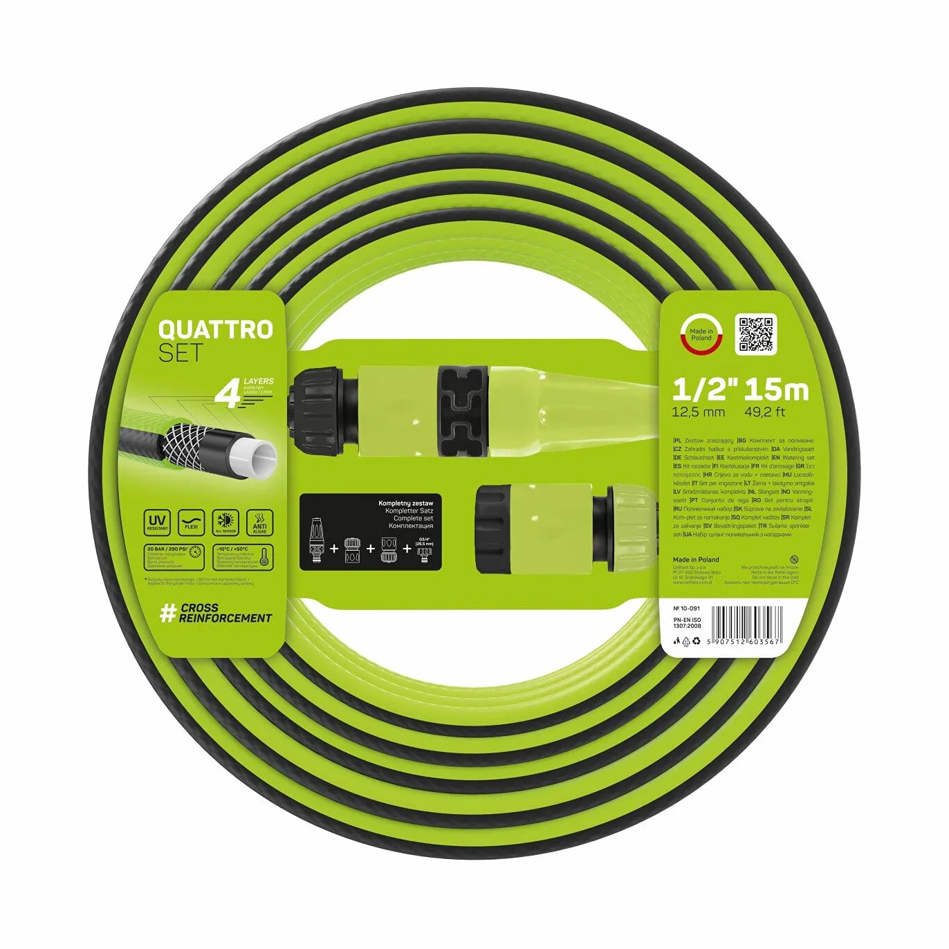 Cellfast Manguera de jardín QUATTRO Resistente 1/2" Verde