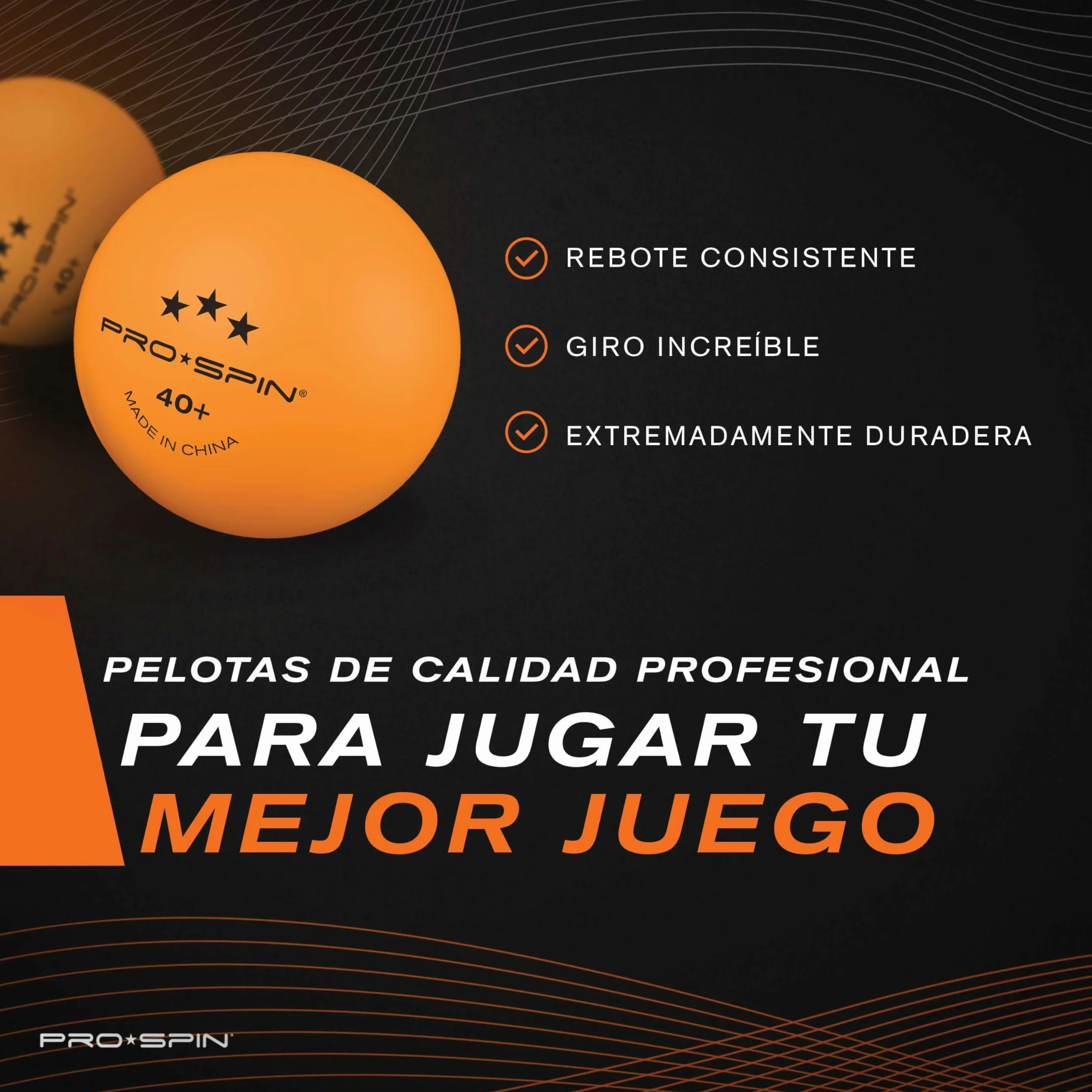 PRO-SPIN Pelotas de Ping Pong 3-Estrellas 40+ ABS Alto Rendimiento Durabilidad Interior Exterior Competición