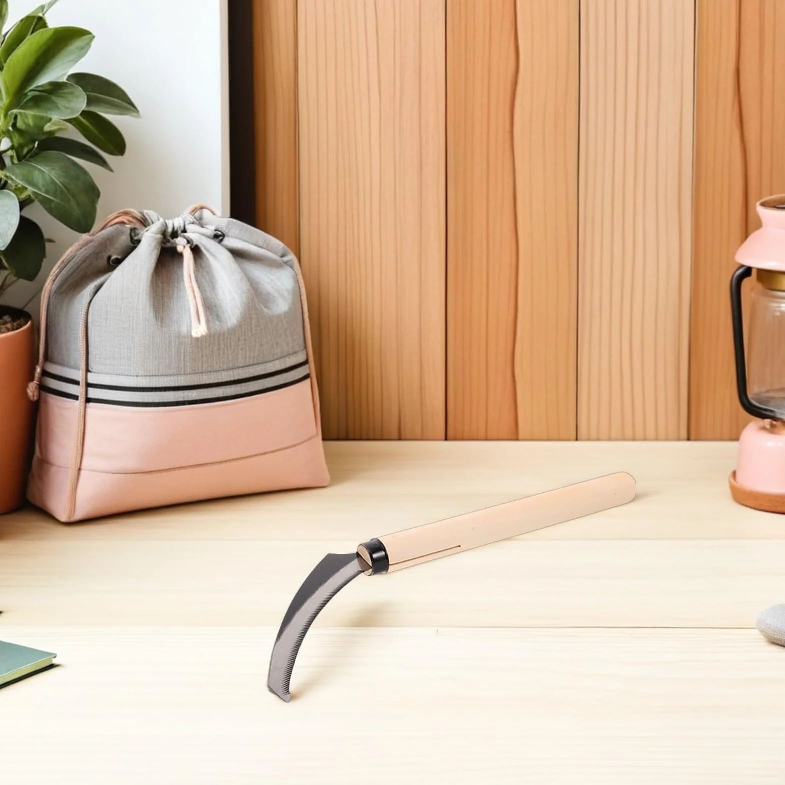 TOYANDONA Hoz Dentada de Acero con Mango de Madera para Corte de Césped y Maleza Herramienta Multifuncional para Jardinería Pesca y Deshierbe Tamaño Mediano Corte Preciso y Resistente