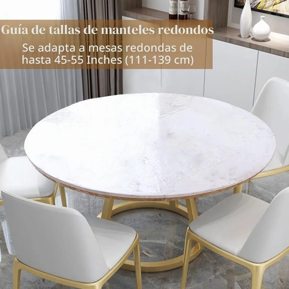 Mantel Redondo Elástico Impermeable Lavable Transparente 110-140 cm