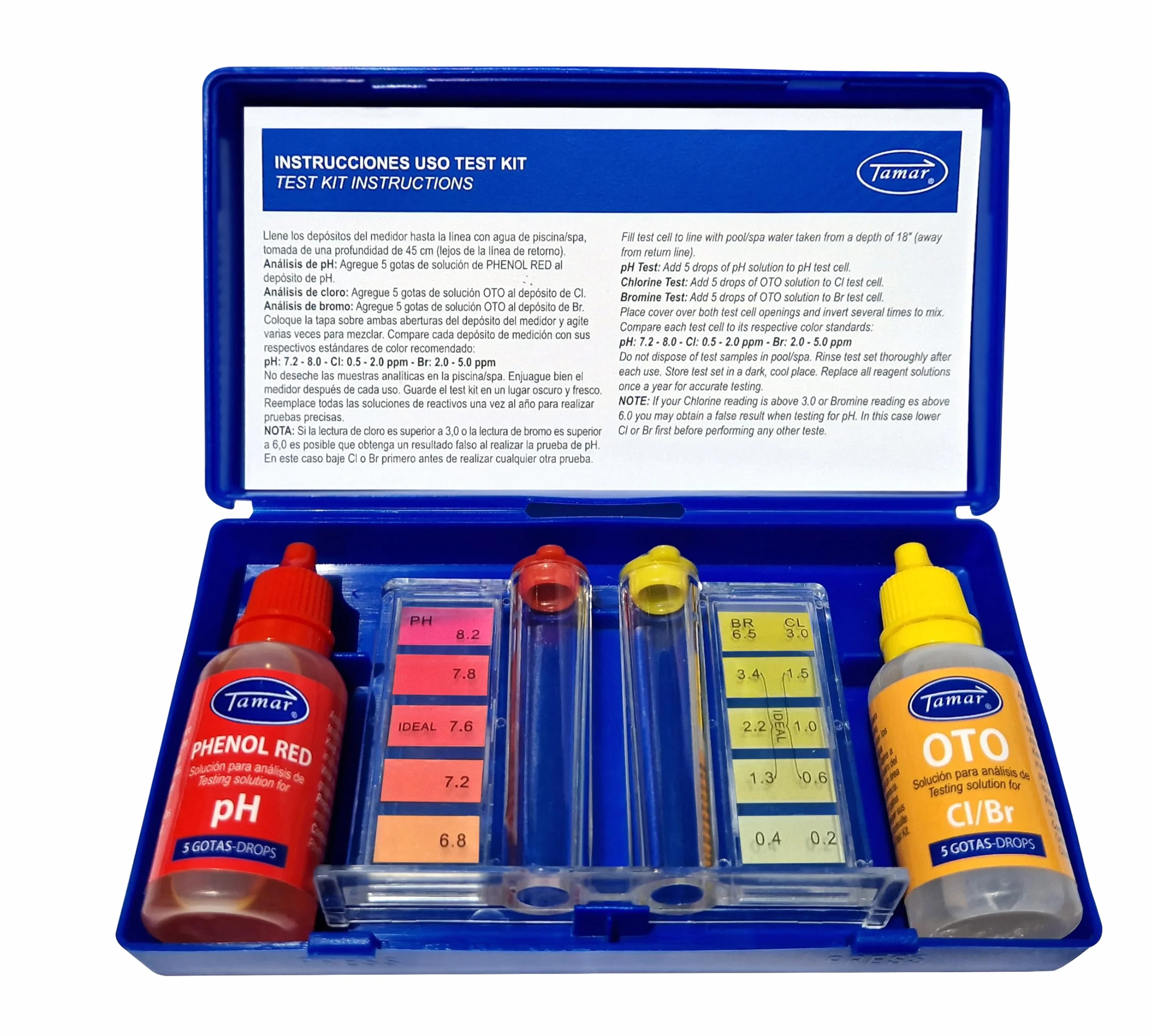 Tamar Test Kit Cloro y pH Medidor Agua Piscina Gotas