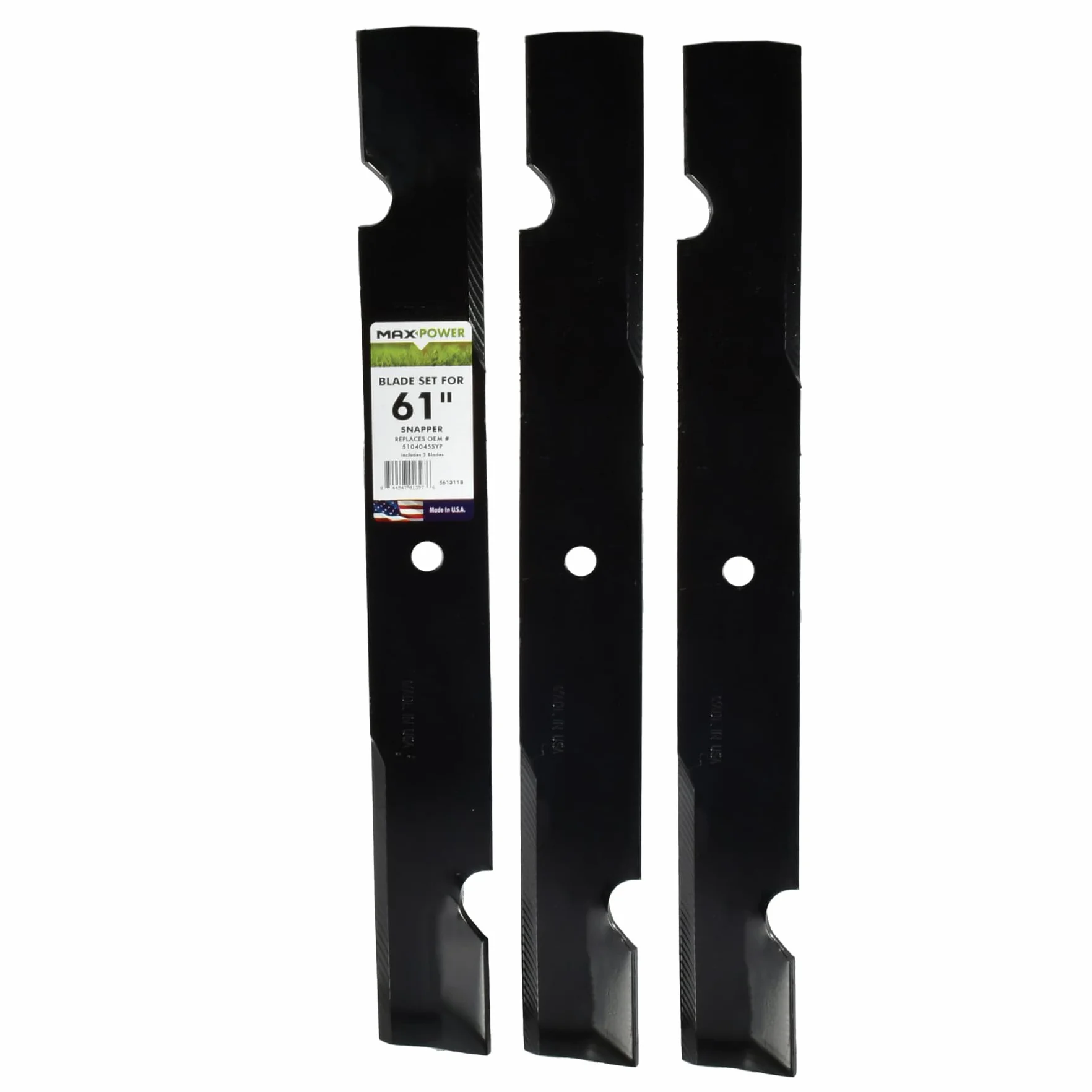 Maxpower 561311B - Juego de 3 Cuchillas para cortacésped de Corte Scag, Snapper y Husqvarna, reemplaza OEM # 5208425, 5020842, 5101755, 539-105711