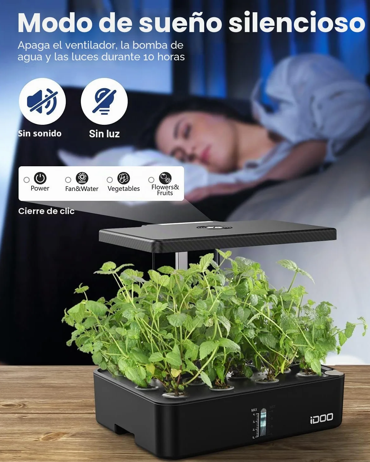 iDOO Huerto de Interior, 12 Vainas Jardinería de Interior y Lámpara LED de Crecimiento, Smart Garden con Temporizador Automático, Altura Ajustable, ID-IG301 Kit de Germinación