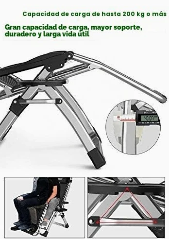 Sillas Plegables Sillas reclinables de tumbonas para tumbonas para la Playa Patio Jardín Acampar Al Aire Libre Portátil Home Lounge Chair Soporta 200 kg Negro (Color : with Gray Cushions)