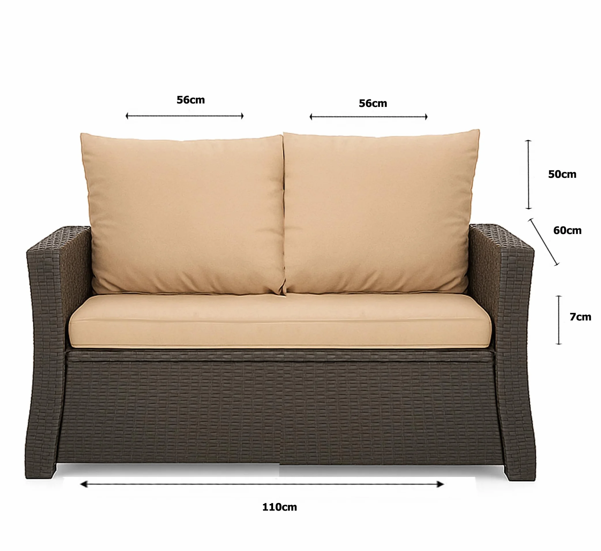 Cojín para banco de jardín de polirratán 110x60x50cm Beige