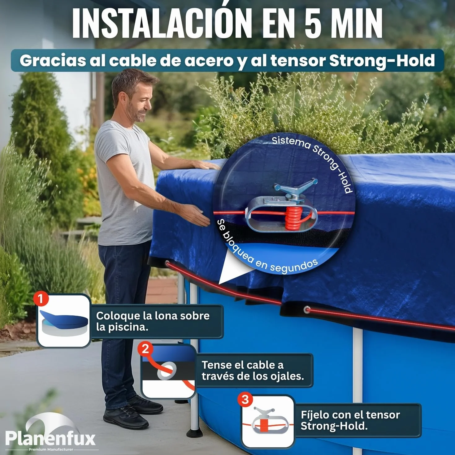 Planenfux® Cobertor de Invierno Redondo para Piscinas Ø 366 cm 2-en-1 PE 200g/m² UV-Resistente Lona Solar Invierno/Verano Ø420cm