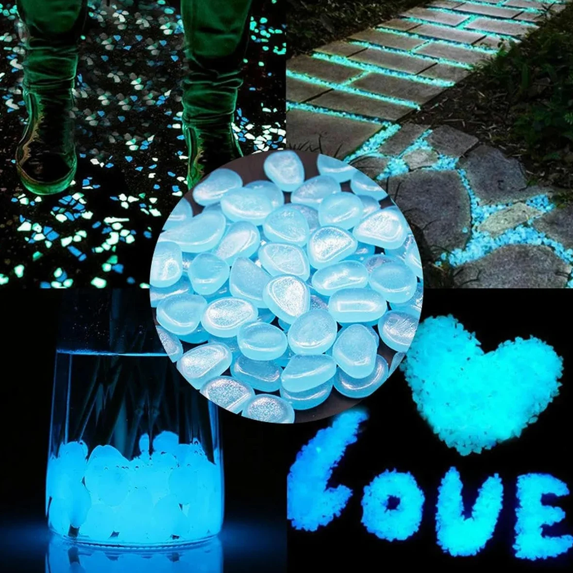 Piedras luminosas para jardín que brillan en la oscuridad, guijarros para peces al aire libre, rocas de guijarros para acuario, mezcla de colores, 400 piezas, rosa pálido