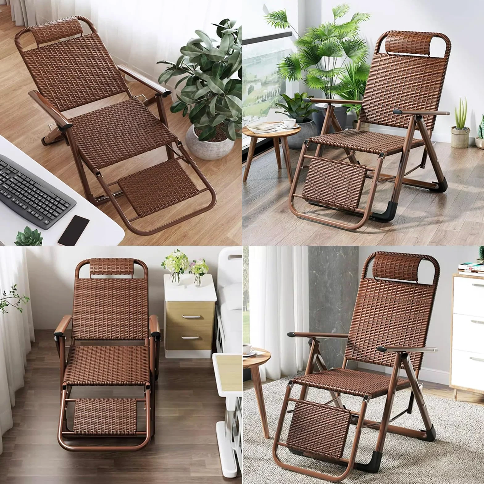 Ratán Portátil Tumbonas Con Reposabrazos, Silla Gravedad Cero Tumbona De Relax,tumbona Playa Plegable Ligera,tumbonas Jardin Exterior,respaldo Ajustable,respirable,ahorra Espacio. ( Color : Brown )