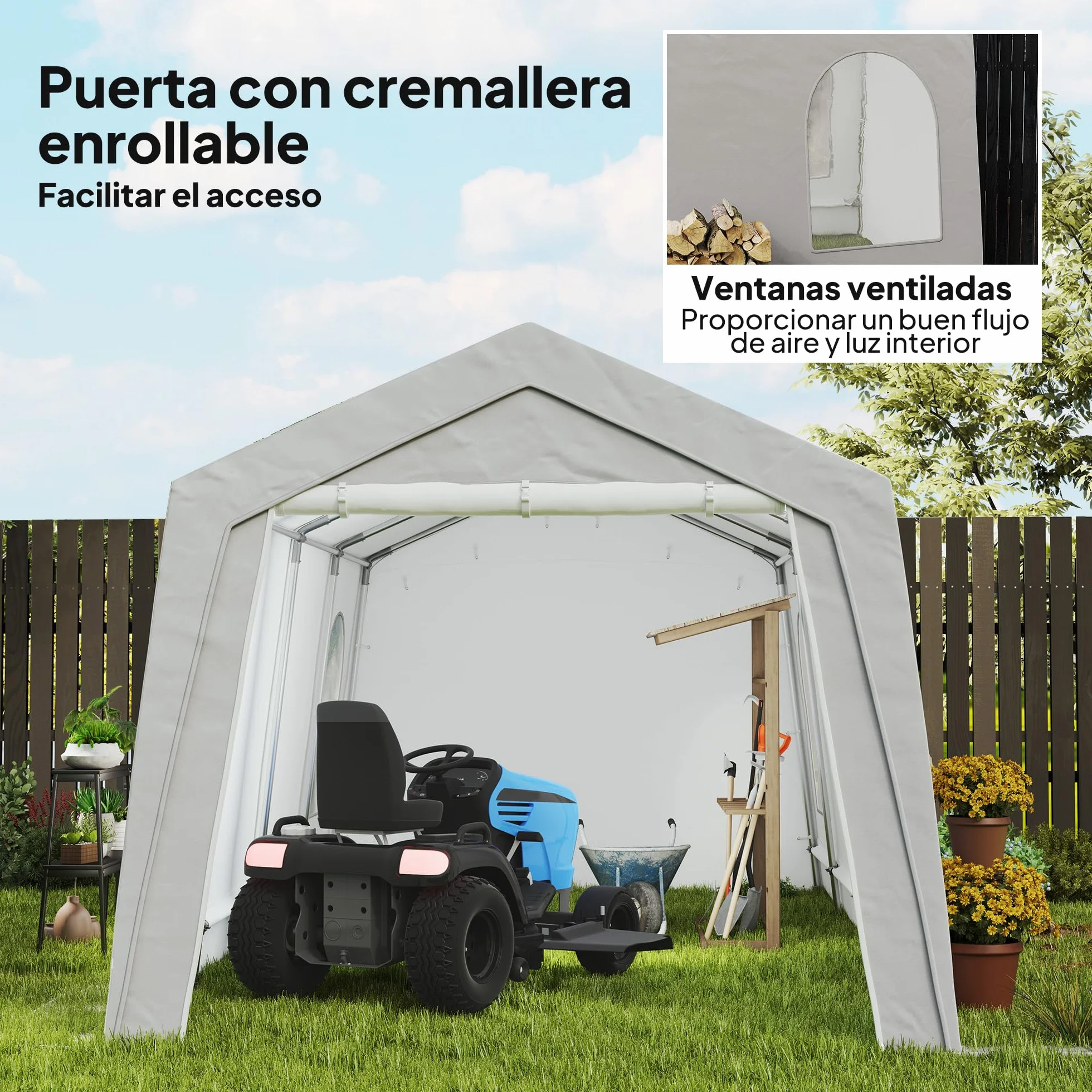 Outsunny Cobertizo Jardín Exterior 300x597x257 cm Impermeable Carpa Almacenamiento Gris