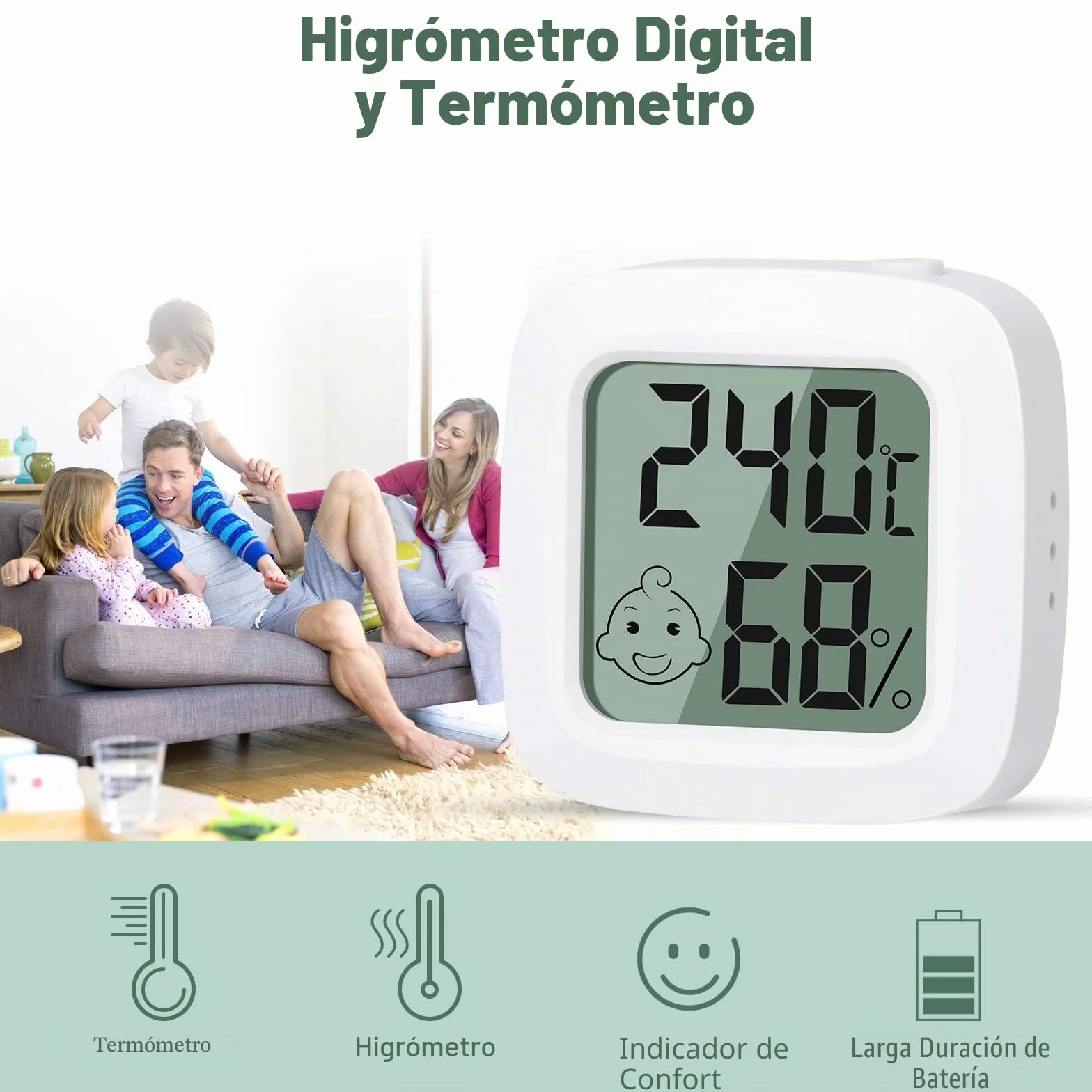 Vinabo Termómetros Digitales Interiores Pequeños 2 Piezas Alta Precisión Indicador Confort