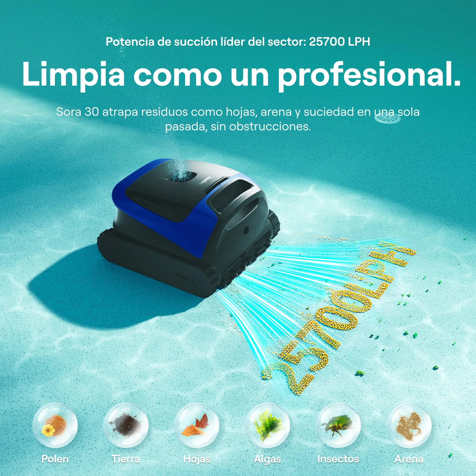 Beatbot Sora 30 Robot Piscina limpiafondos y Paredes, 25700 LPH, Azul Marino