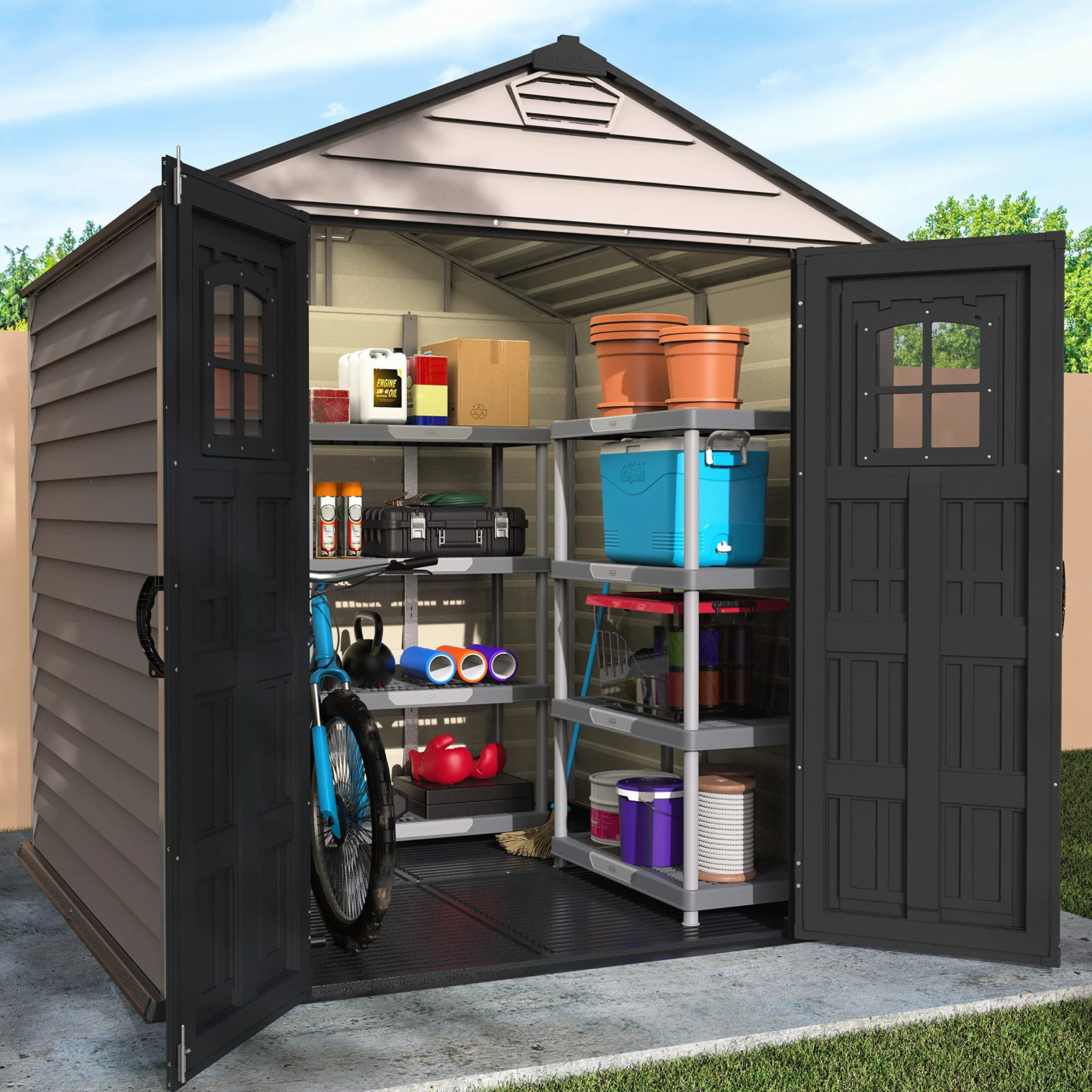 STOREMAX PLUS 7X7 Duramax caseta cobertizo jardín resina PVC gris antracita 2.1x2.1x2.3m suelo