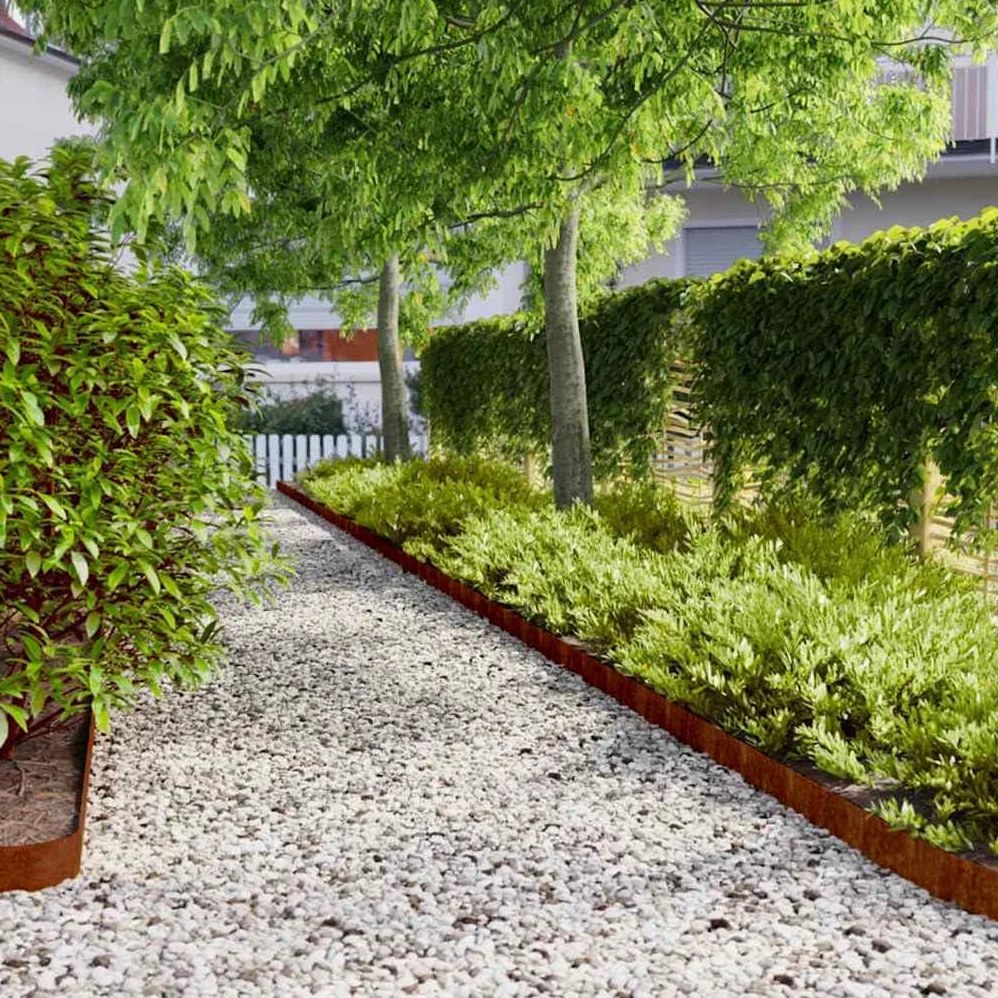 vidaXL Bordes de césped Acero corten Flexible 10 Piezas 10x103 cm, Bordes de jardín, bordura de césped, Bordes de arriate, Bordes de jardín