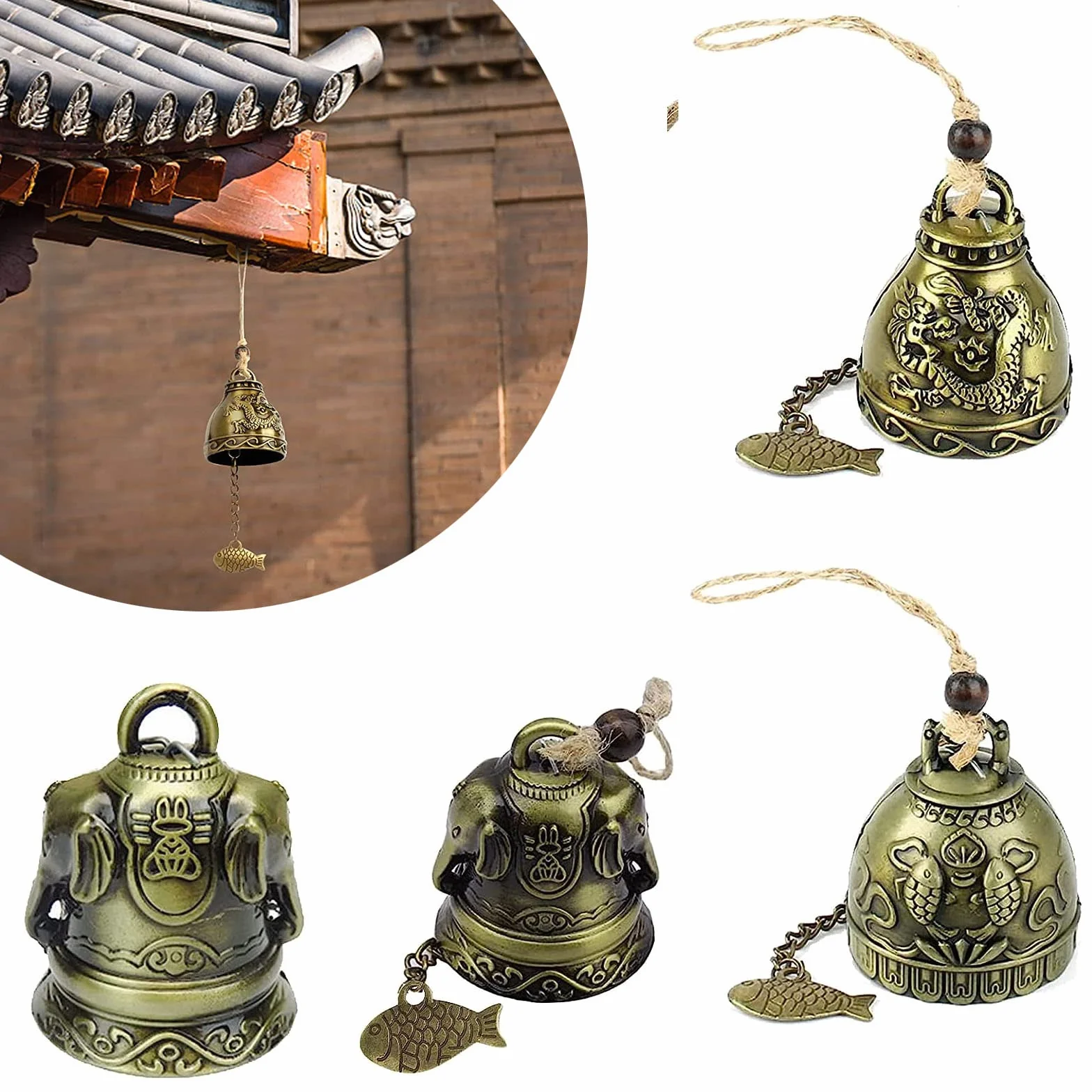 Campanillas De Viento De La Suerte Feng Shui, 4 Piezas Campanas Chinas Clásicas para Decoración Colgante