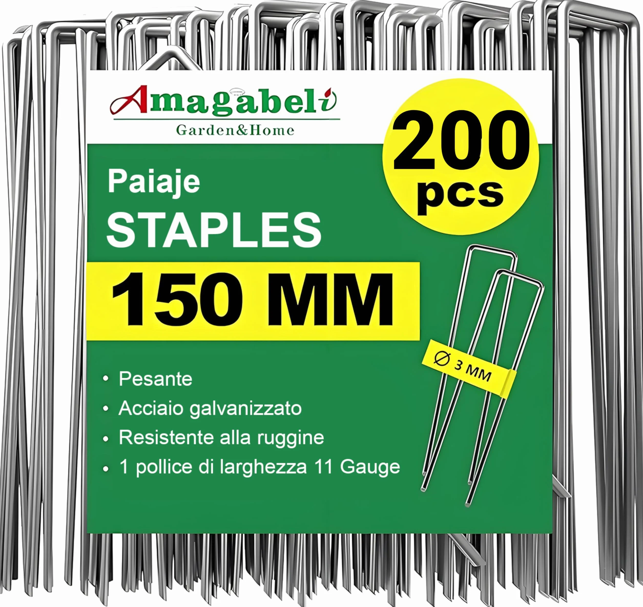 Amagabeli Juego de 200 estacas galvanizadas para jardín, Grapas de 6 Pulgadas Calibre 11