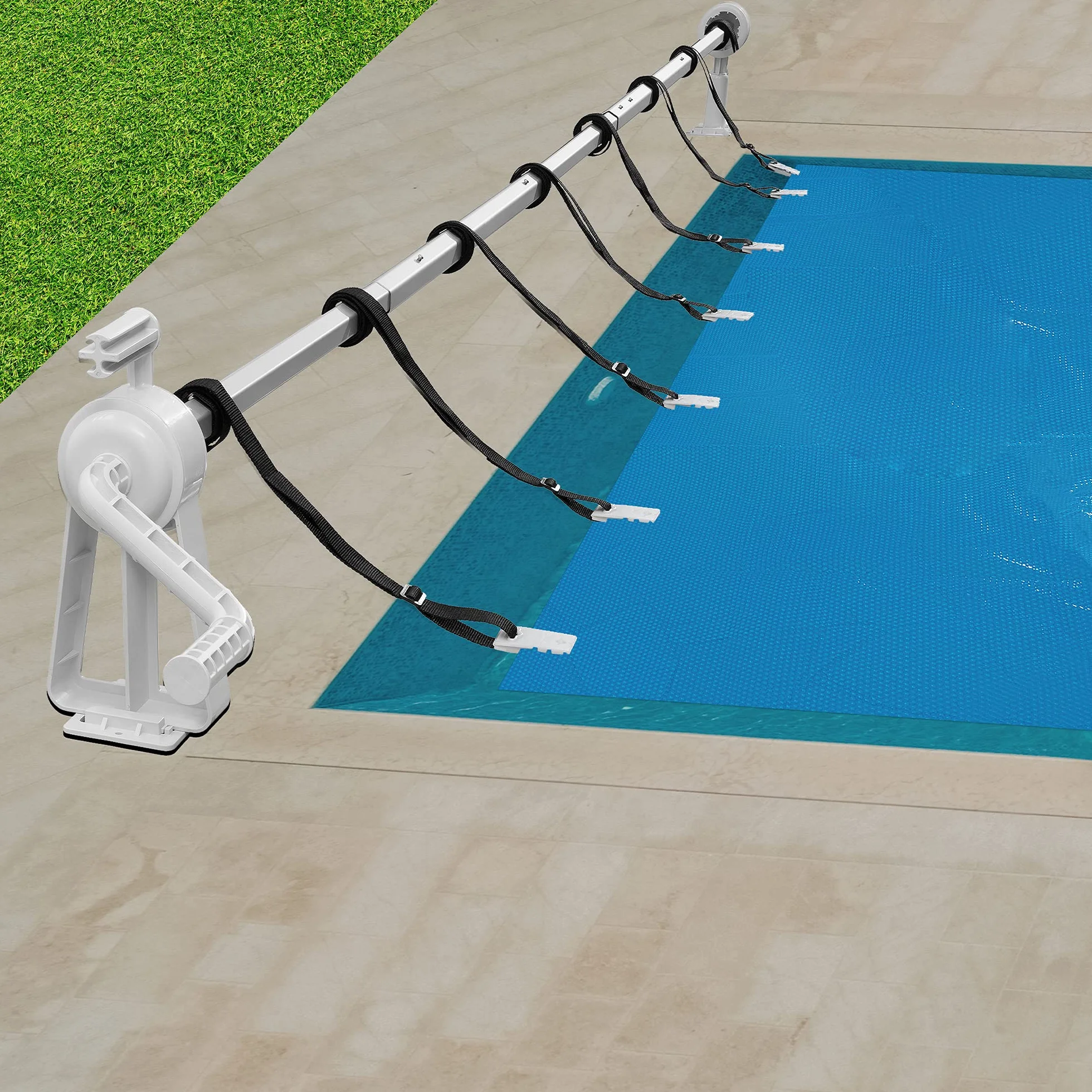 Arebos Enrollador de Piscina Premium Sistema Enrollable 1,05-6,15 m para Lonas solares y de Piscina Material Resistente a la Intemperie