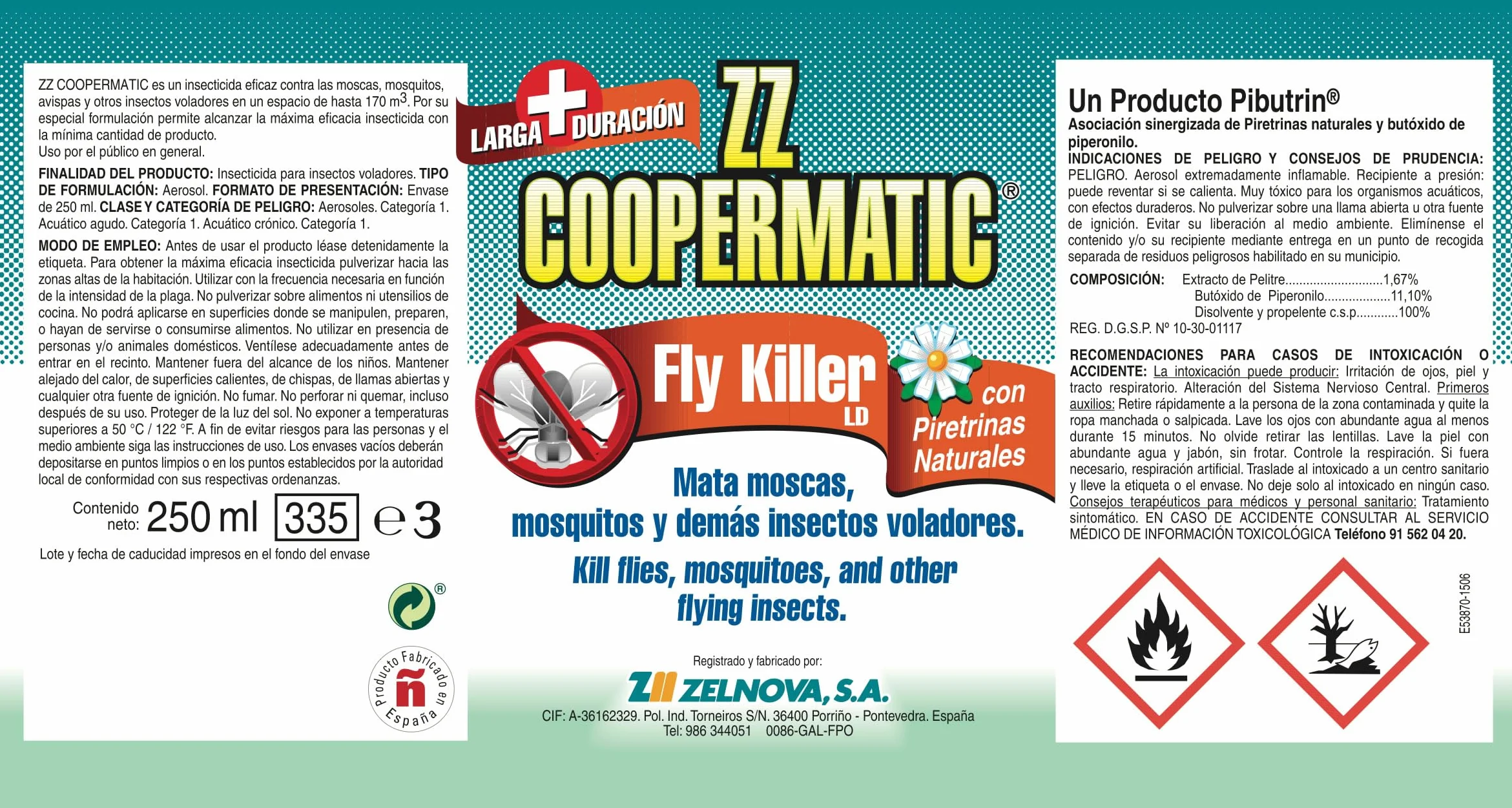 ZZ Coopermatic Fly Killer 250ml PACK 2 UNIDADES - Zelnova. Insecticida para moscas y mosquitos