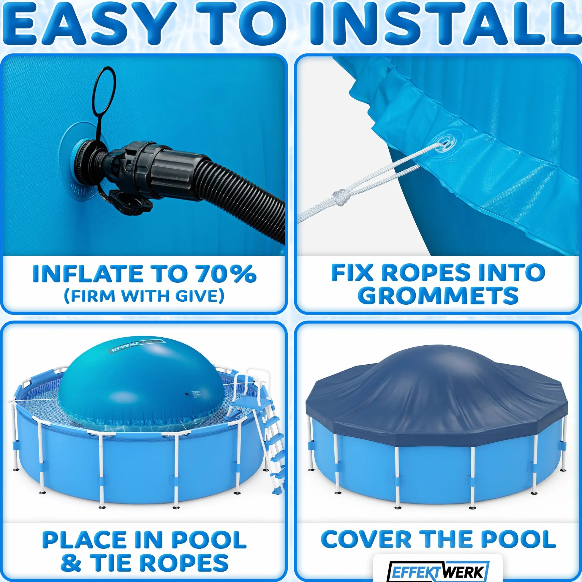 Globo de Aire Inflable Gigante de 3m para Piscina en Invierno con Cuerda de 5m, Parches y Tapa de Válvula