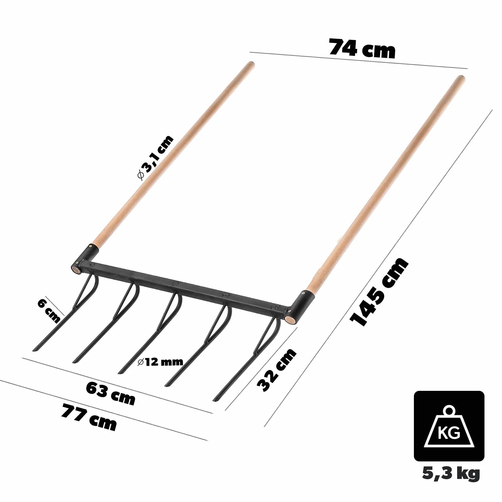 KADAX Horquilla de excavación 5 puntas mango madera, cultivador manual robusto para jardinería