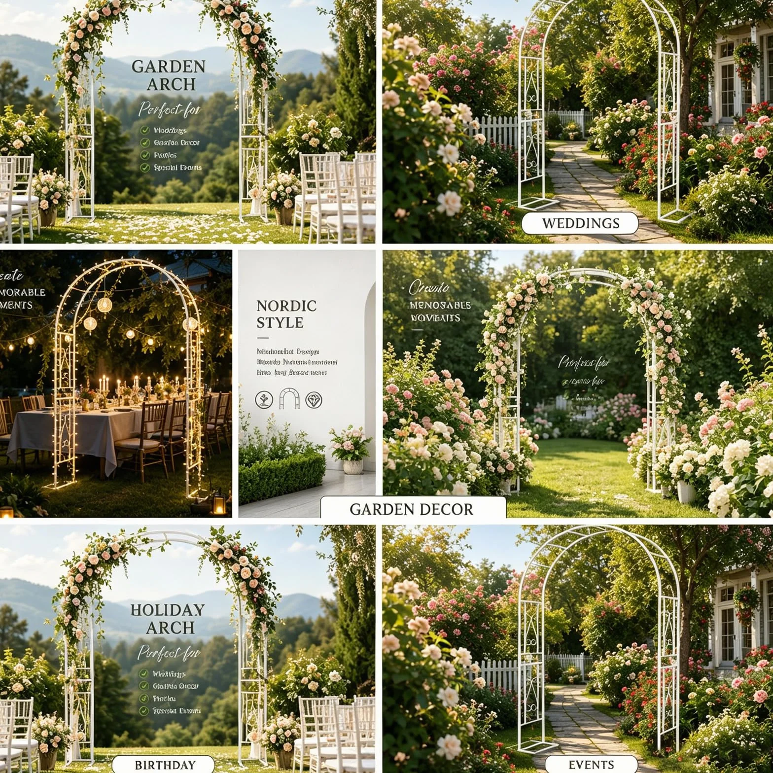 Arco de Rosas de Metal Estable 340x40x230cm para Plantas Trepadoras Jardín