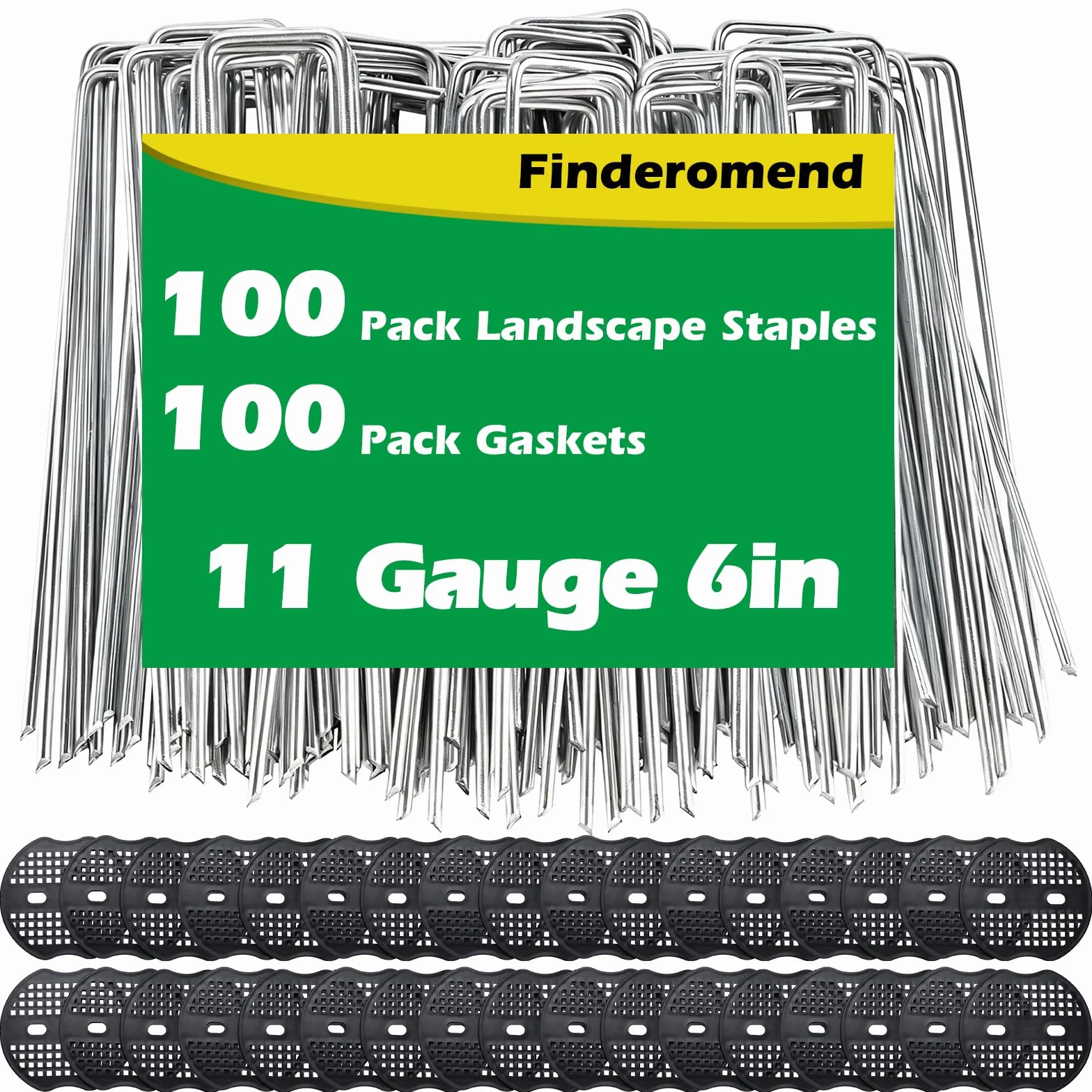 Paquete de 100 grapas de paisaje, grapas de jardín de acero galvanizado de 15,2 cm con almohadilla negra para suministros de tela de paisaje para barreras de malas hierbas, estacas de