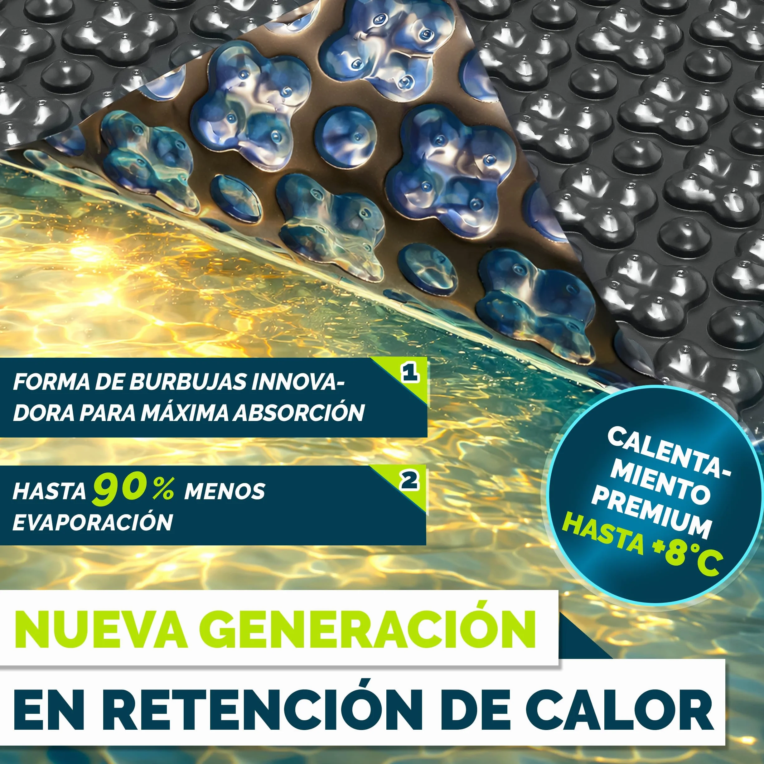 tillvex® Elite Lona Solar para Piscina 400 µm Rectangular 732 x 366 cm Cubierta Térmica Recortable ProHeat QB4