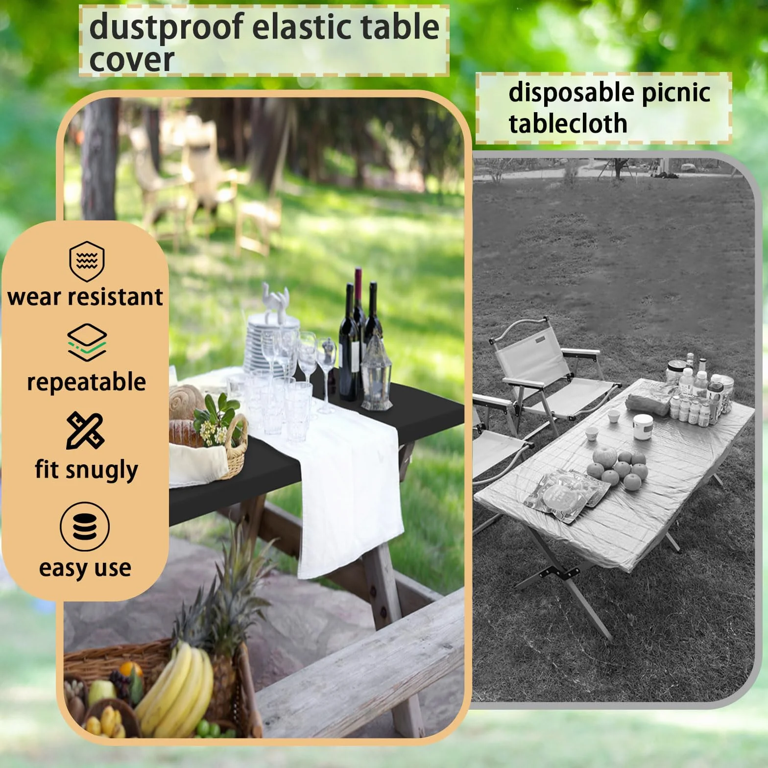 Mantel rectangular impermeable de poliéster para mesa de picnic 4 pies ajustable