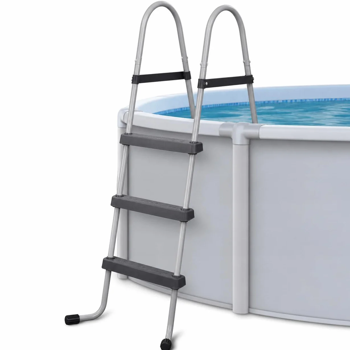 Escalera de piscina estable de metal hasta 107 cm, escalones anchos, montaje rápido
