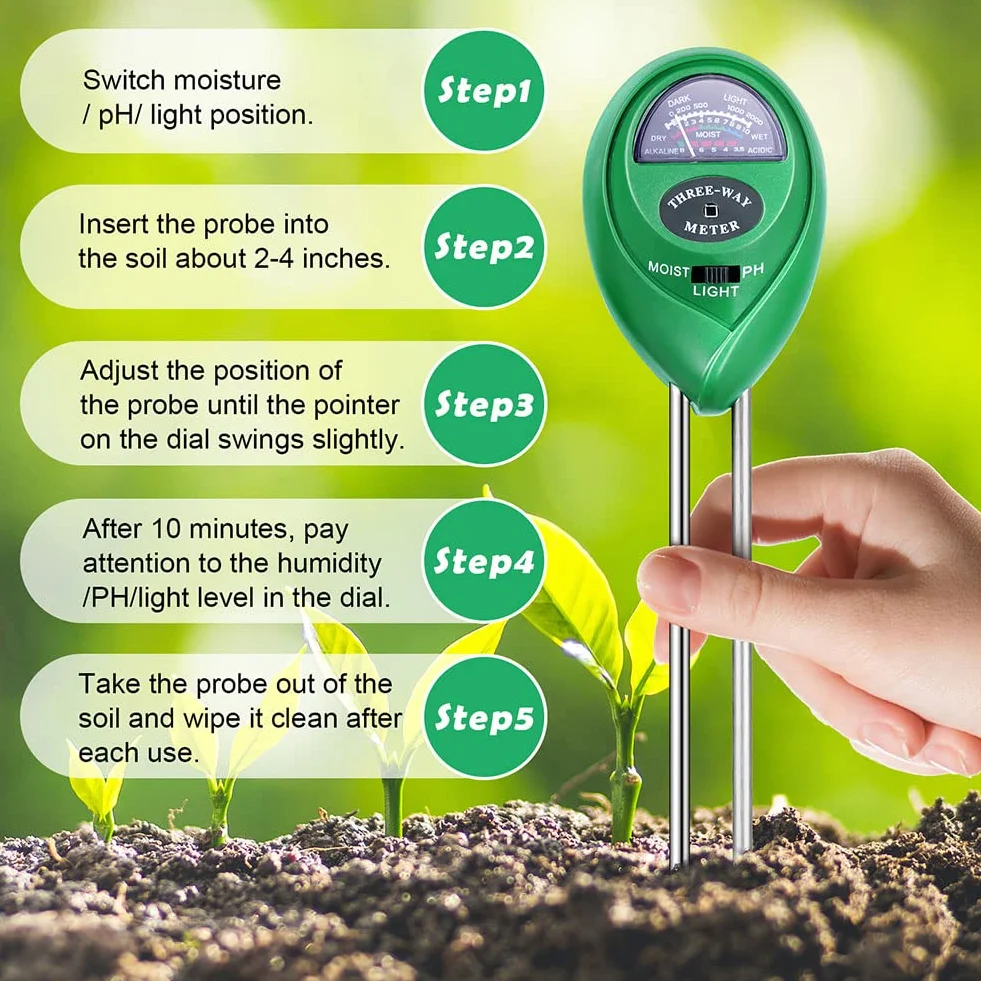 Flintronic Medidor de Humedad del Suelo 3 en 1, Probador de Suelo con pH, Luz y Humedad, para Jardín