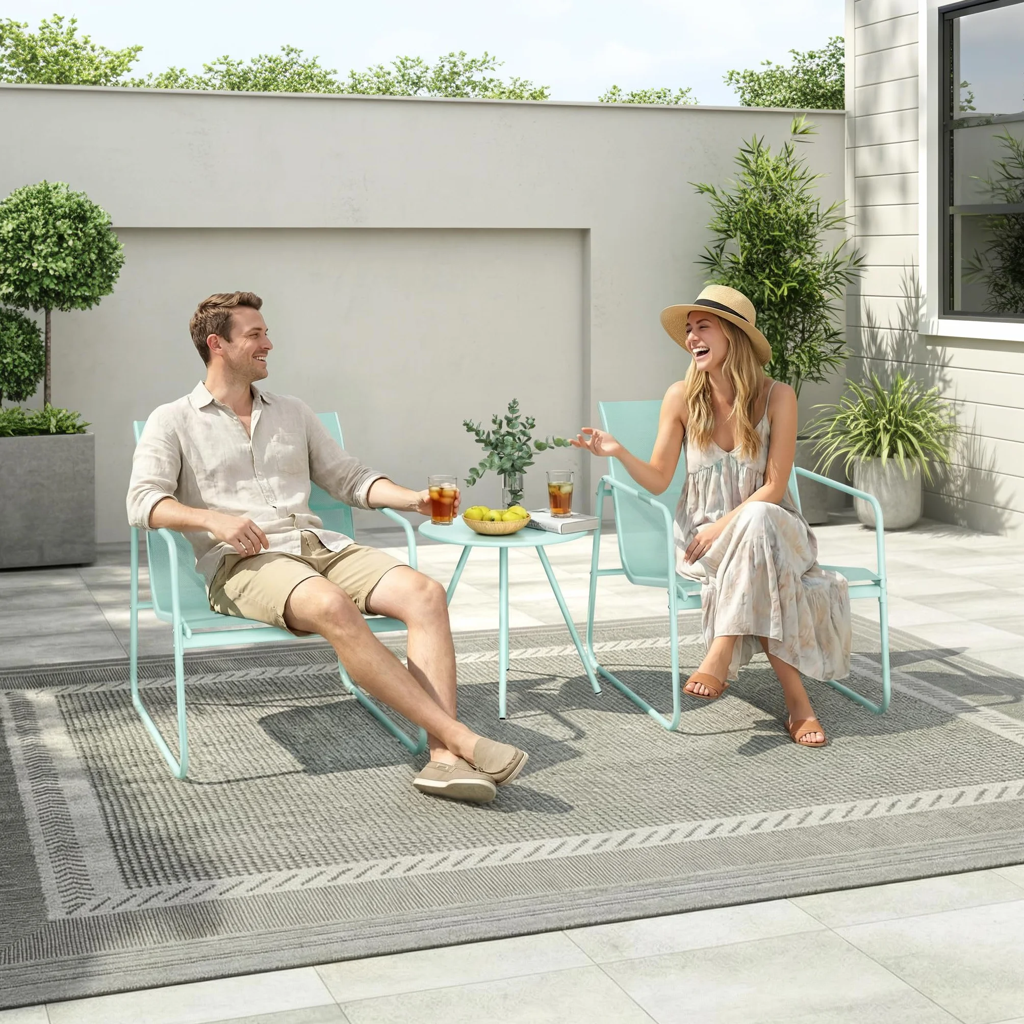 Pamapic Conjunto de Jardín de 3 Piezas, Muebles de Jardín con Mesa y 2 Sillas, Tejido Textilene Transpirable, Verde