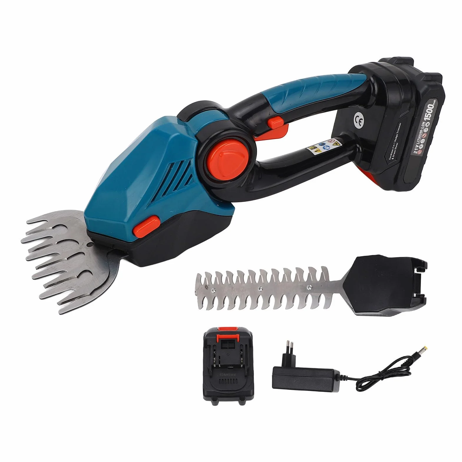 Cuchillas Intercambiables de 130 mm y 220 mm - Kit de Cortasetos y cortacésped inalámbrico - Herramienta de Recorte Manual con batería de 21 V 1500 mAh con Cargador - Motor de