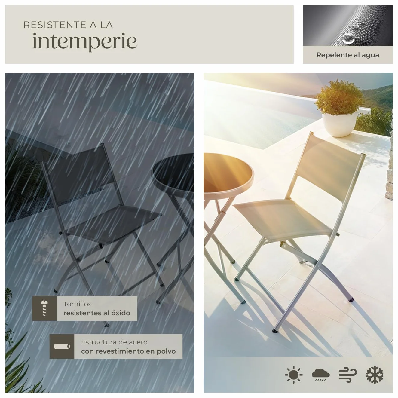tectake Conjunto Muebles Jardín Exterior 3 Piezas Estructura Acero Gris