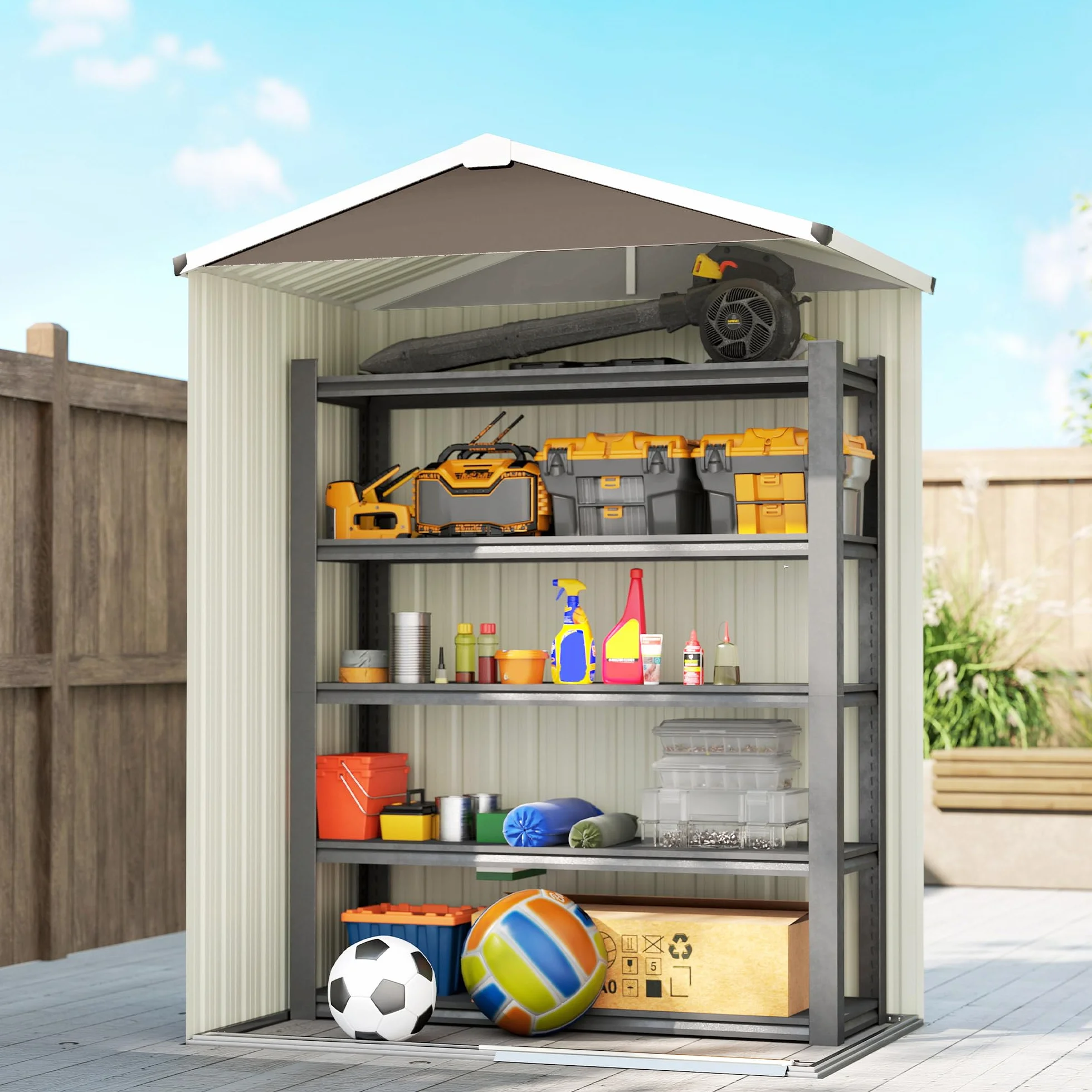 Outsunny Caseta de Jardín Exterior 1,1 m² 136x87x179 cm Cobertizo Metálico con Puerta Corredera Techo Inclinado